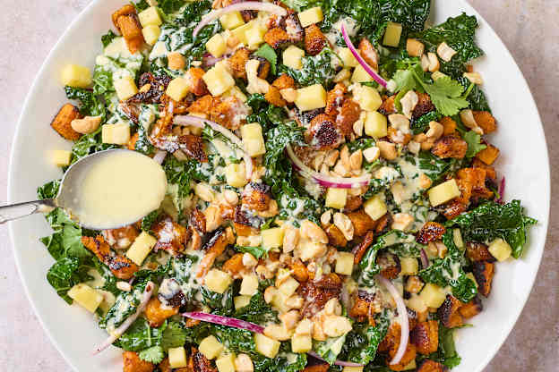 Kale Salad with Crispy Little Sweet Potatoes