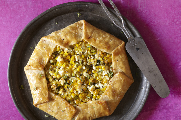 Fresh Corn Galette with Zucchini, Thyme, and Goat Cheese