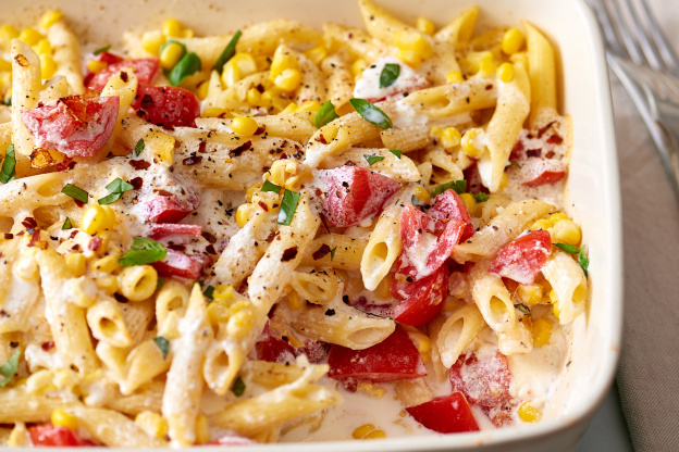 Creamy Ricotta Corn and Tomato Baked Ziti