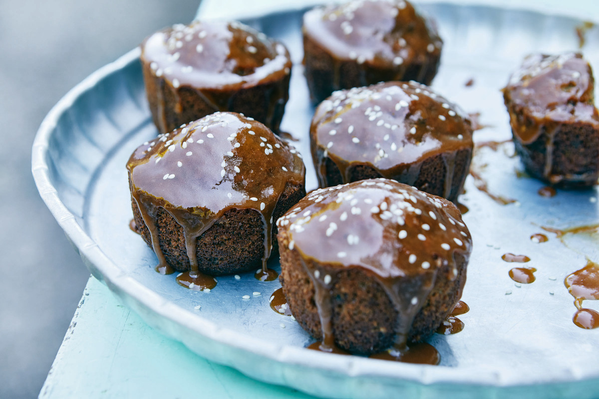 Sticky Date and Halva Puddings with Tahini Caramel