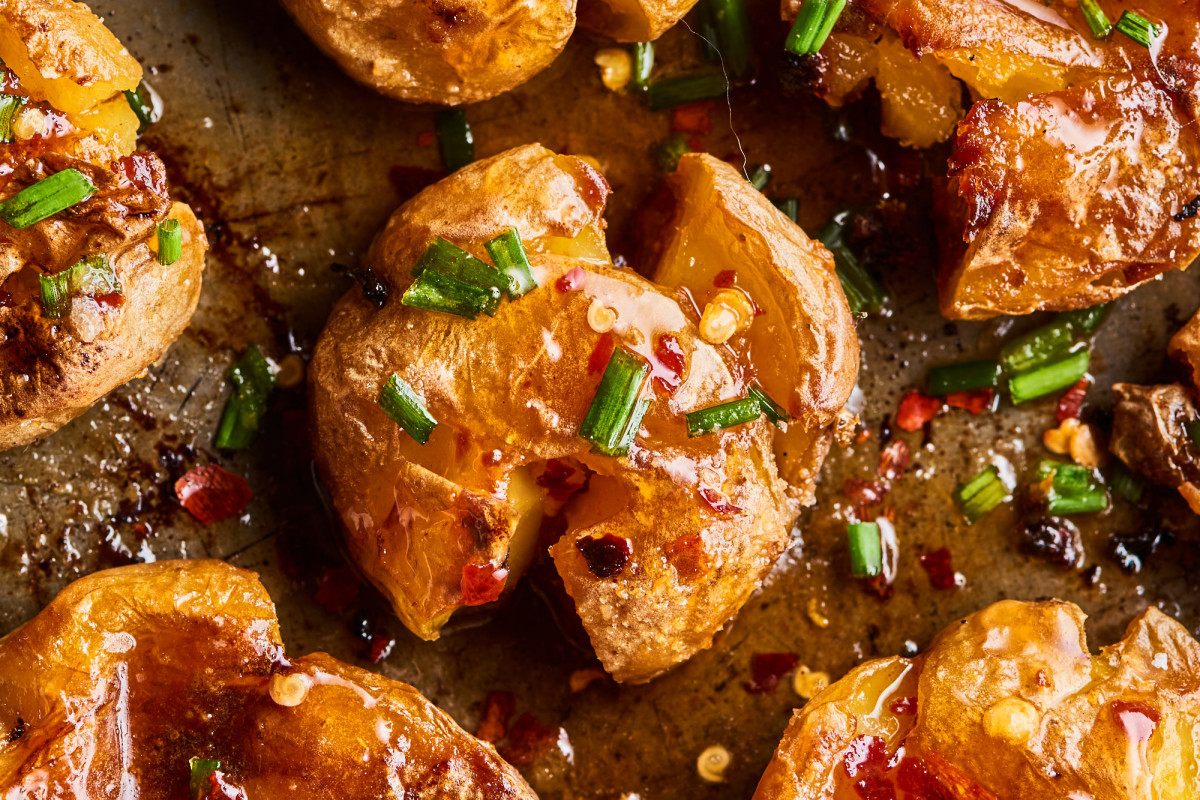 Spicy-Sweet Hot Honey Butter Smashed Potatoes Hit All the Right Notes