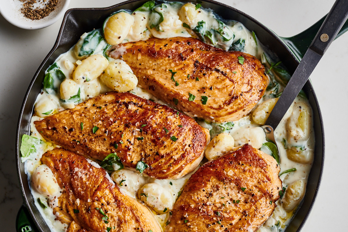 You Don't Actually Need Cream to Make This Creamy Chicken and Gnocchi Skillet