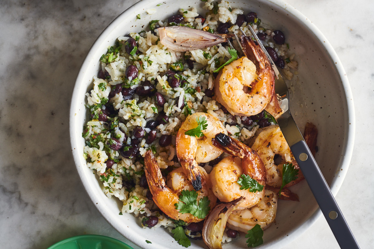 Yasmin Fahr's Broiled Shrimp with Garlicky Cilantro Rice