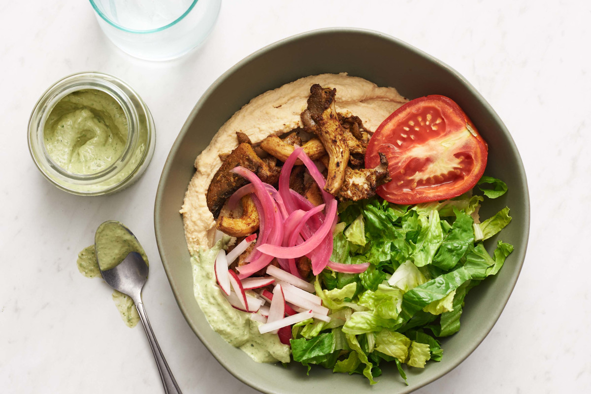 Smoky Roasted Mushrooms Star in These Plant-Based Hummus Bowls