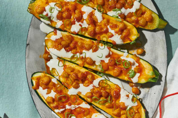 Spice Up Your Dinner with Buffalo Chickpea Zucchini Boats
