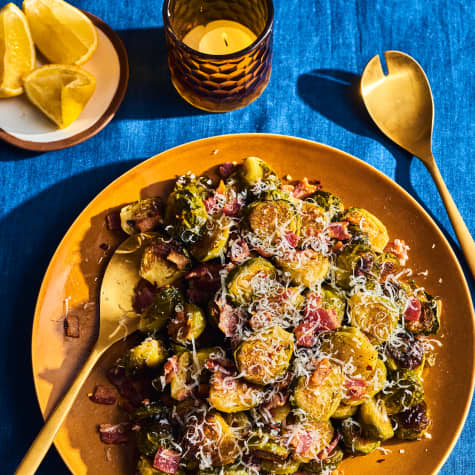 Crispy Roasted Brussels Sprouts with Bacon