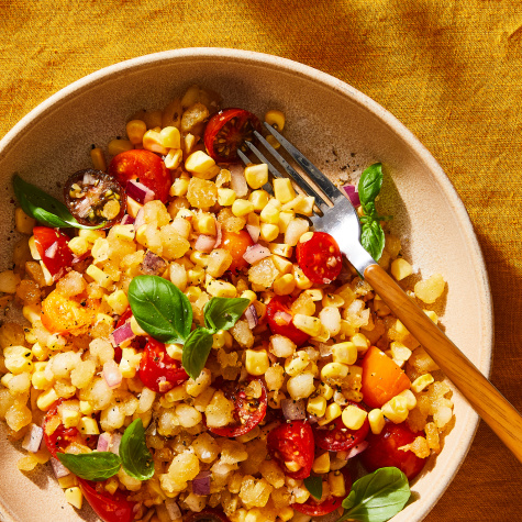 Popped Hominy Salad with Fresh Corn and Basil Is Summer in a Skillet