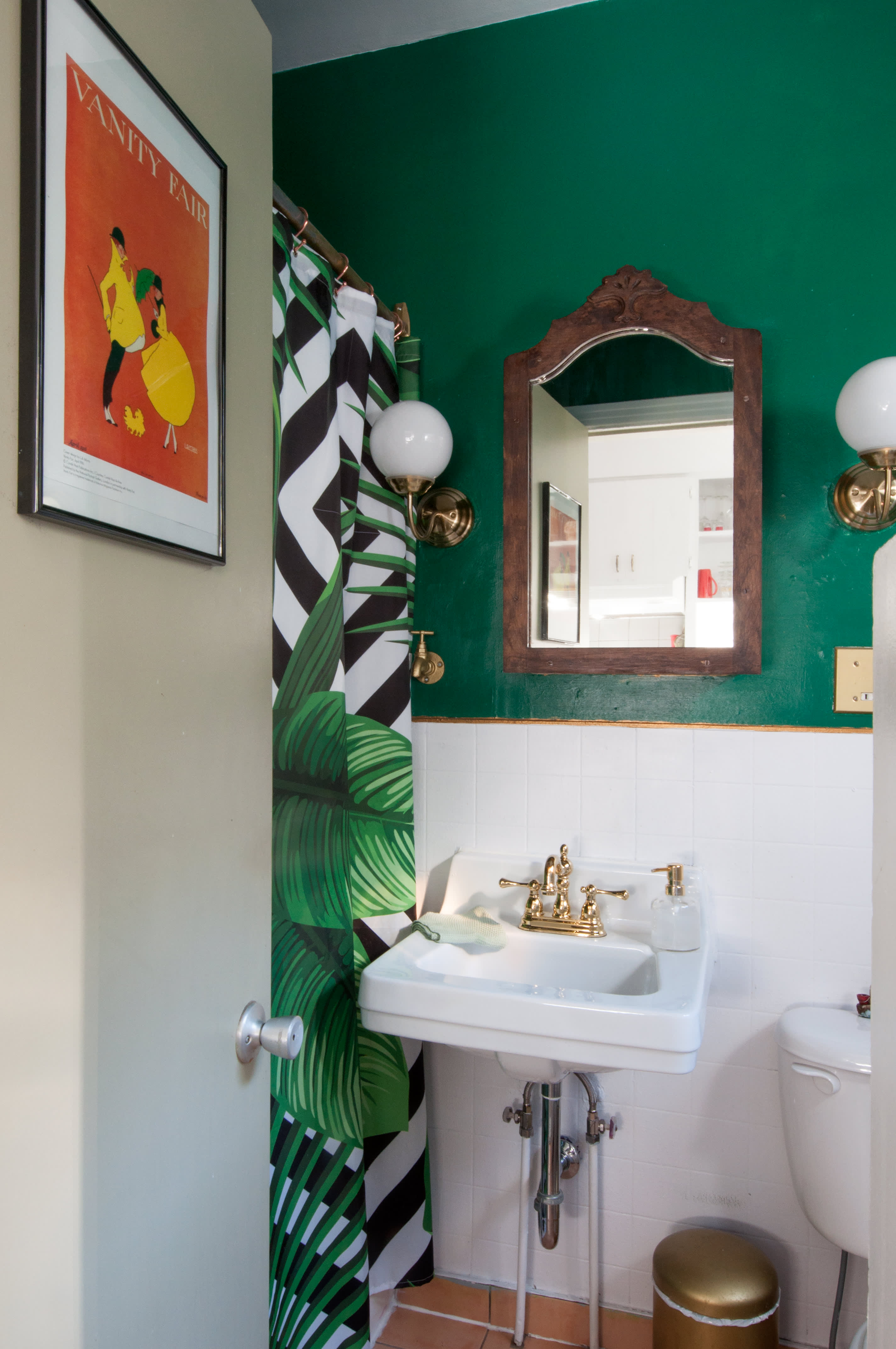 $800 Green, Black, and White Bathroom Redo - Apartment Therapy