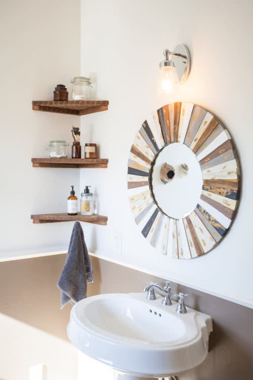 small white bathroom shelf