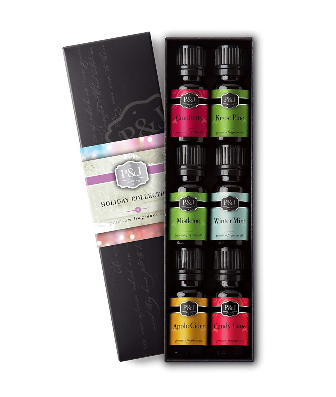 P&J Trading Holiday Set of 6 Fragrance Oils - Mistltoe, Candy Cane,  Wintermint, Apple Cider, Cranberry, Forest Pine