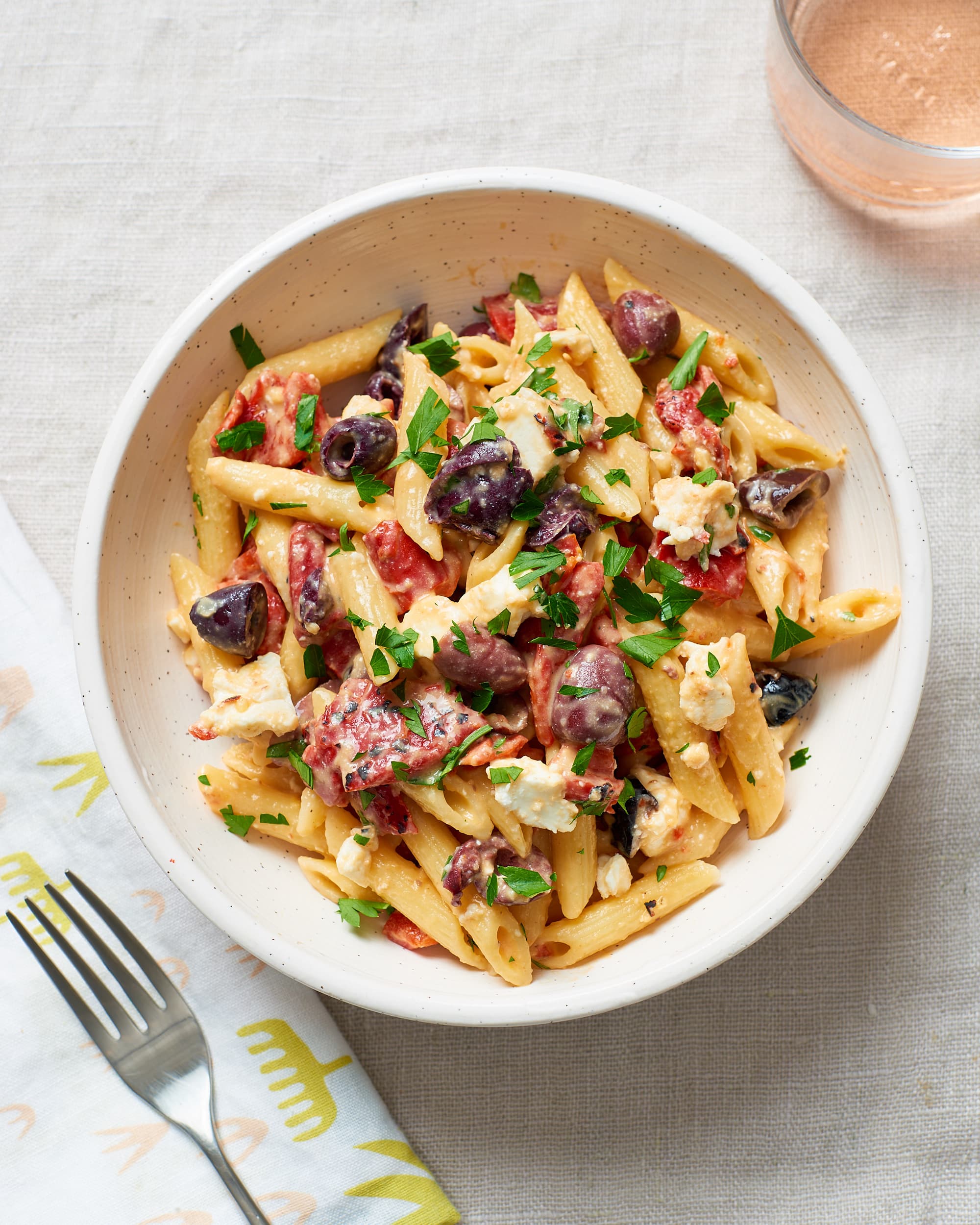 Pasta With Hummus Olives Feta Kitchn Kitchn