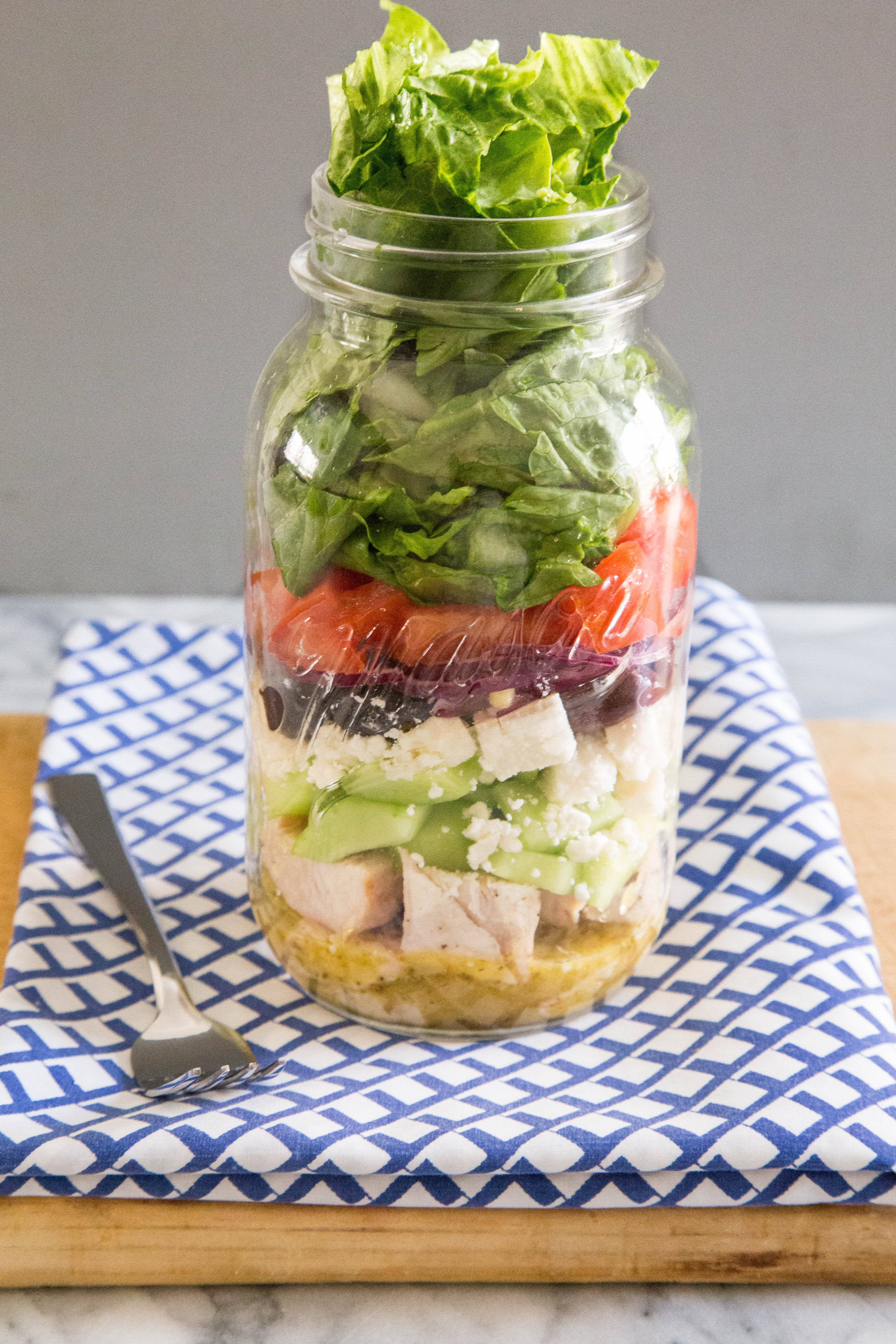 Mason Jar Salads with Kalamata Dressing