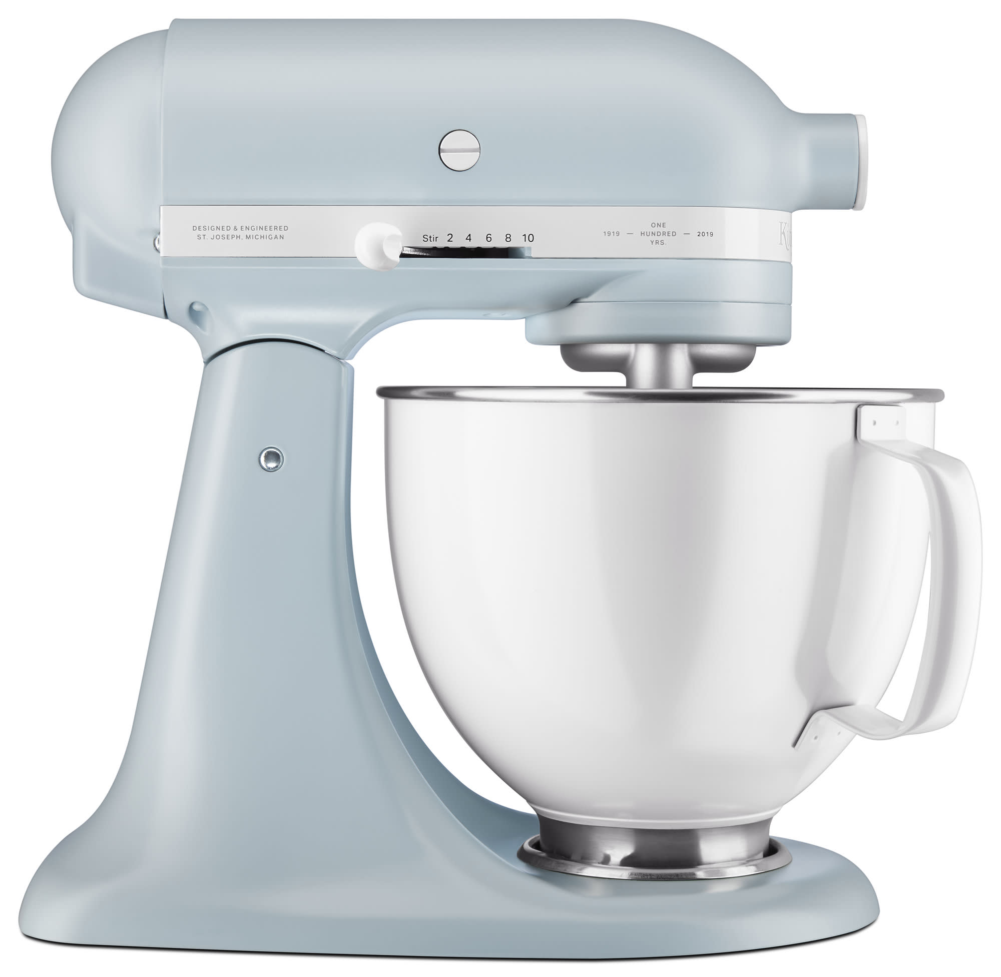 Premium AI Image  A blue kitchenaid mixer with a pink stand mixer on a  wooden table.