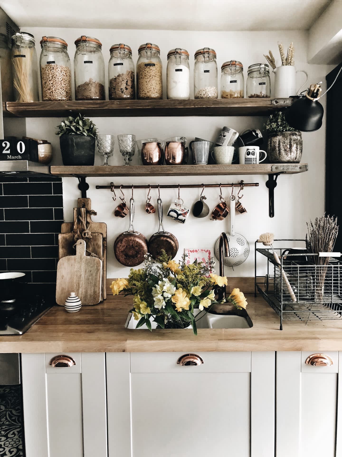 open shelving in kitchen