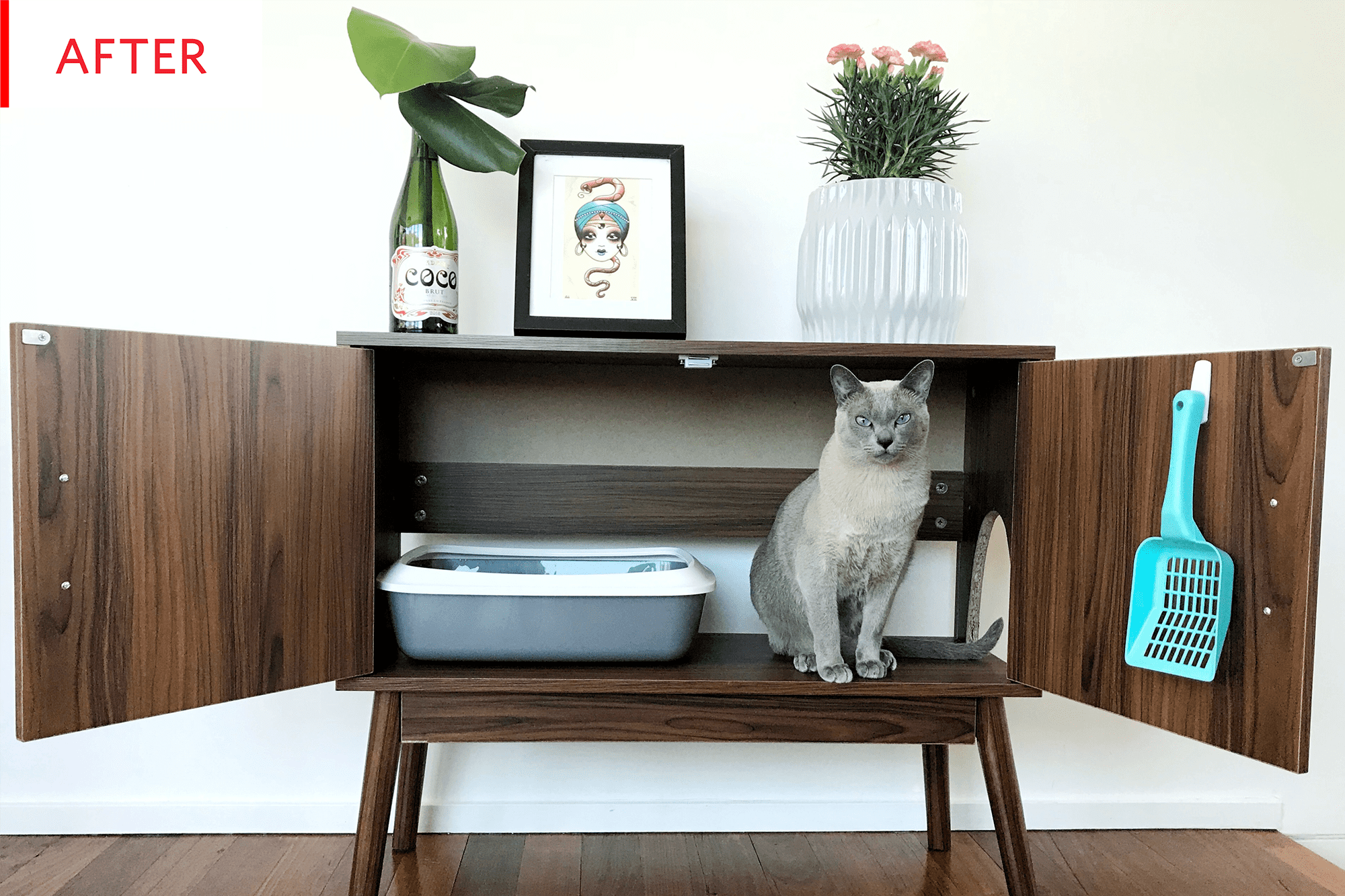 Mid century modern cat litter sale box furniture