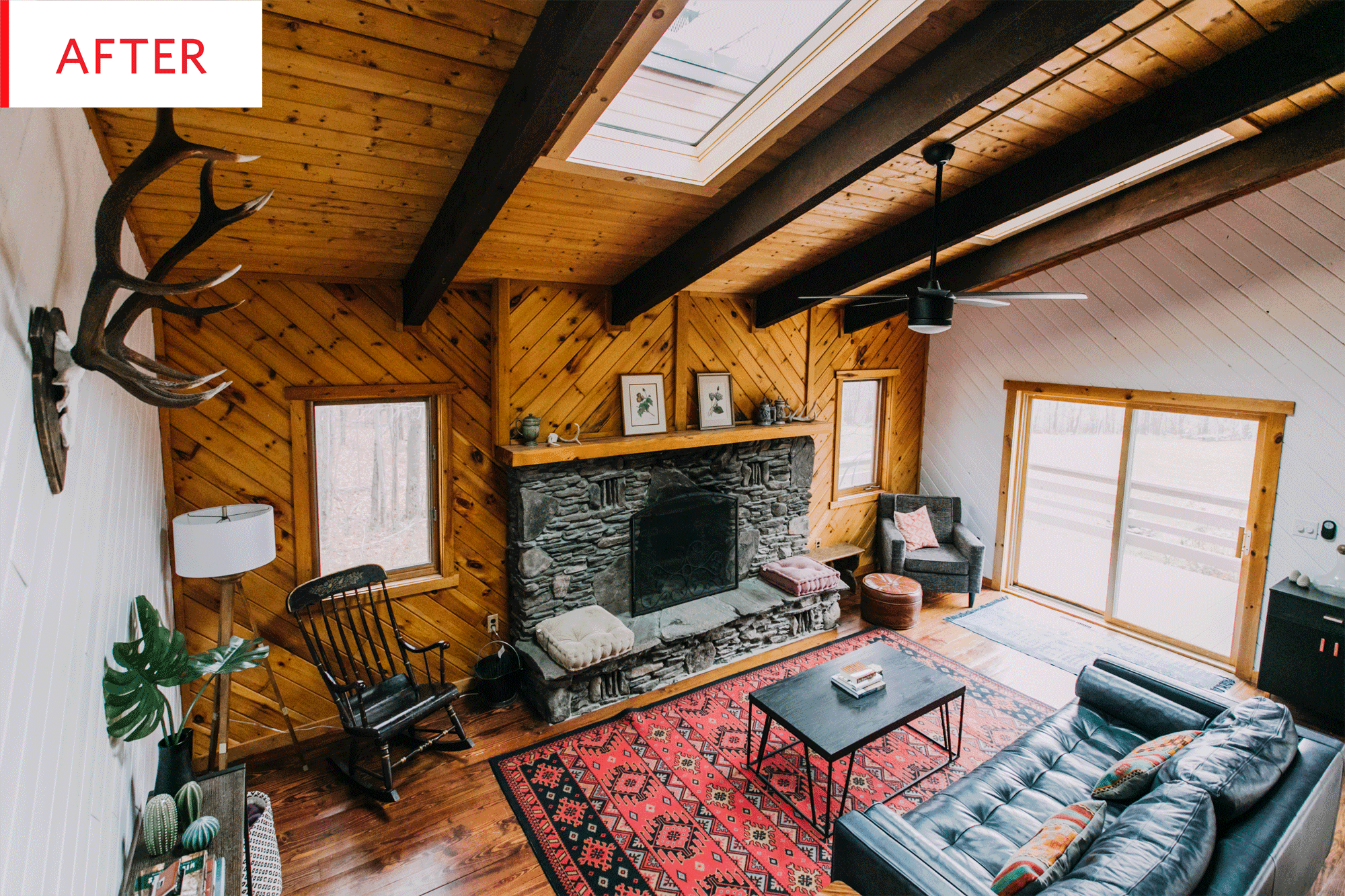 Before After Painted Wood Paneling In A Rustic Cabin Apartment Therapy