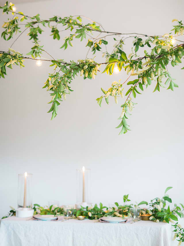 string lights with greenery