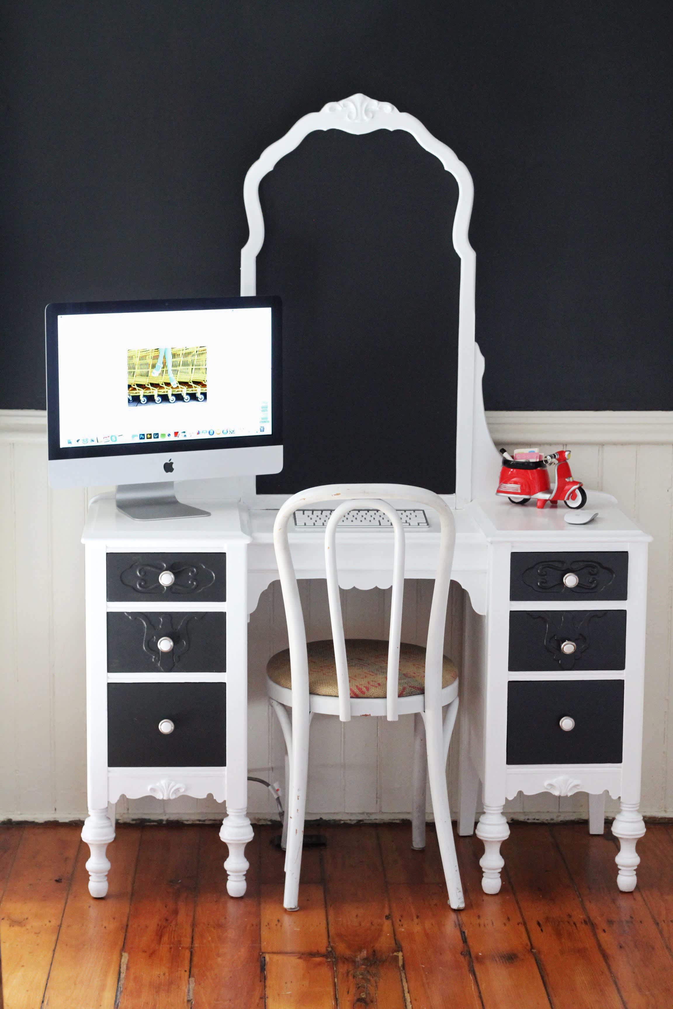 Desk turned store into vanity