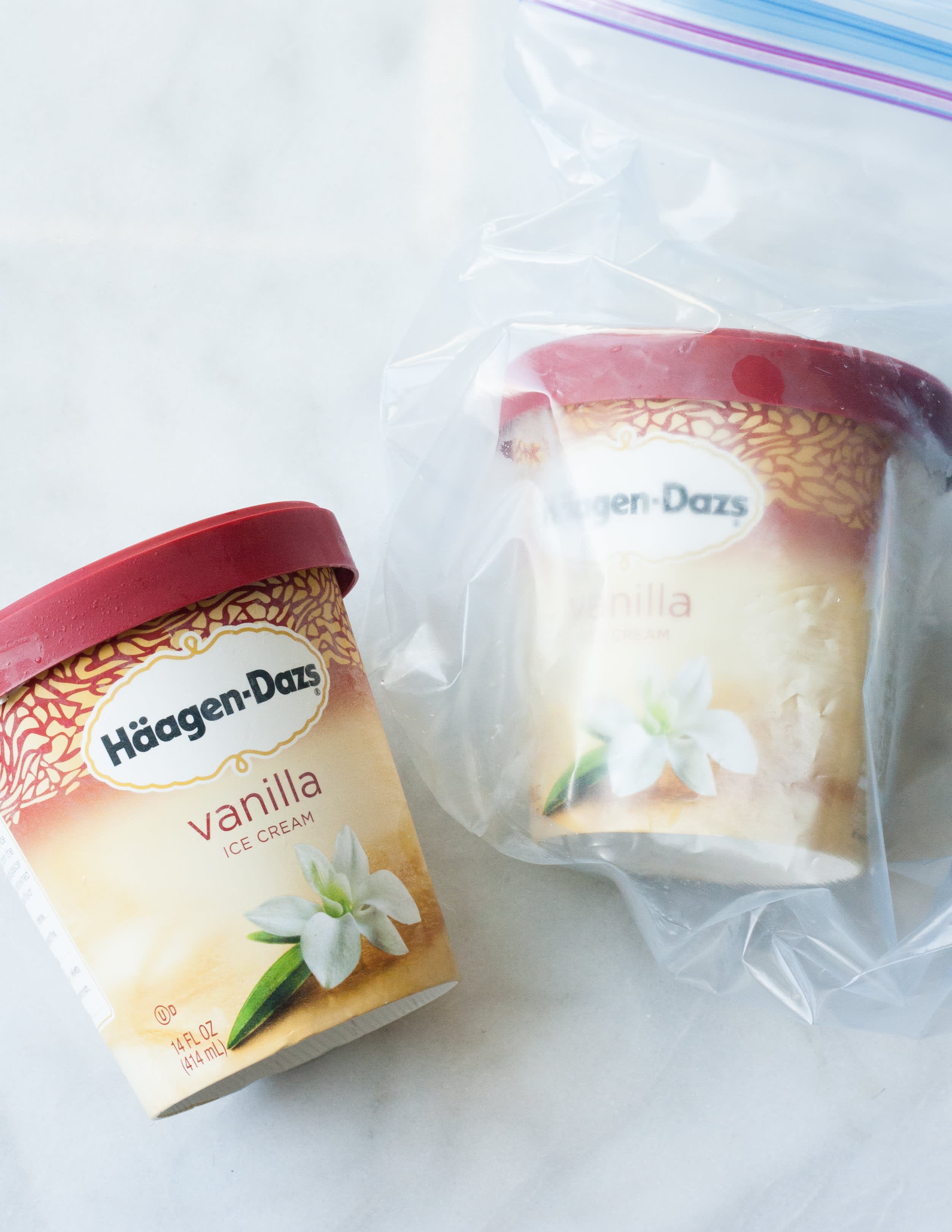 Put the ice cream on ziplock bag or grocery bag to avoid a freezer burn and  also makes the ice cream easier to scoop. (My pastry chef told me this 😀) 