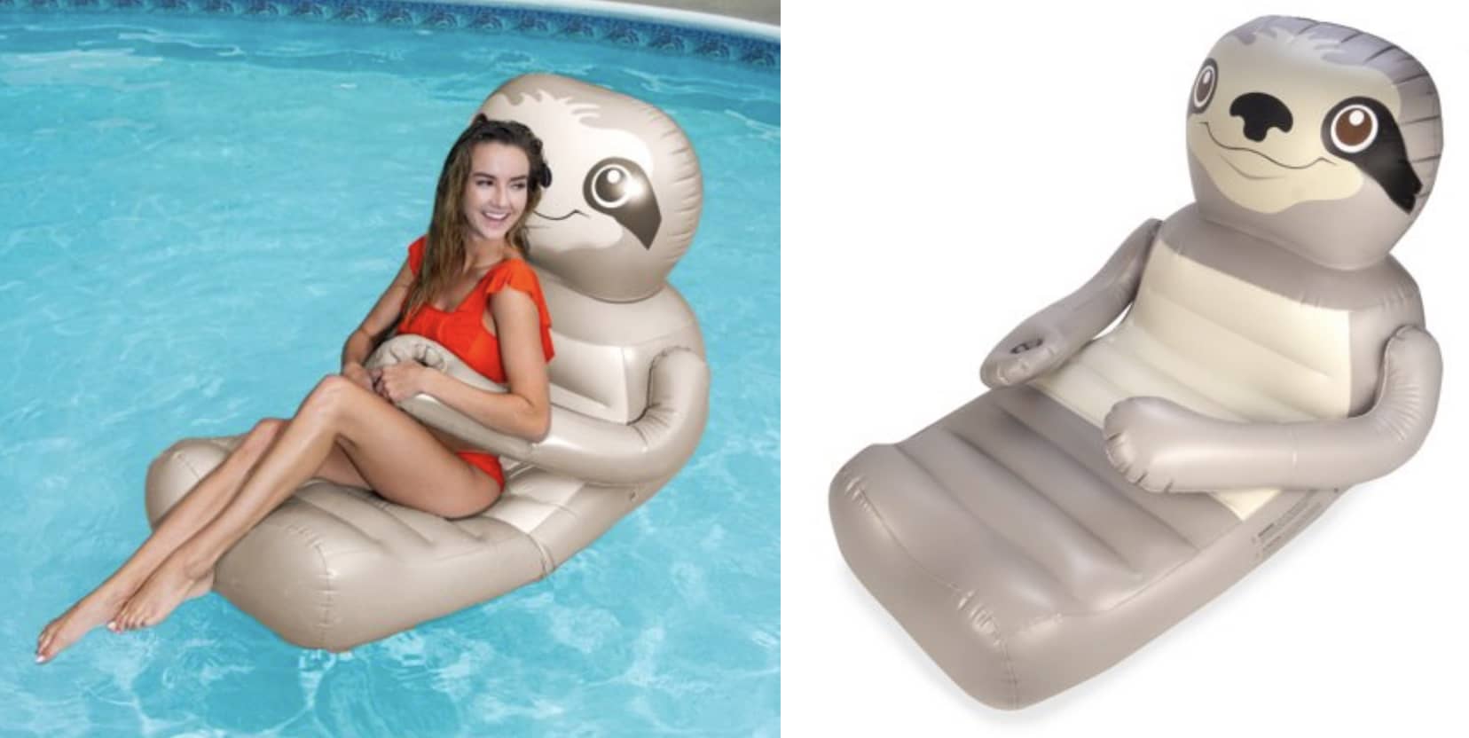 Swimways Huggable Over Sized Sloth Swimming Pool Float with Cup Holders Gray 