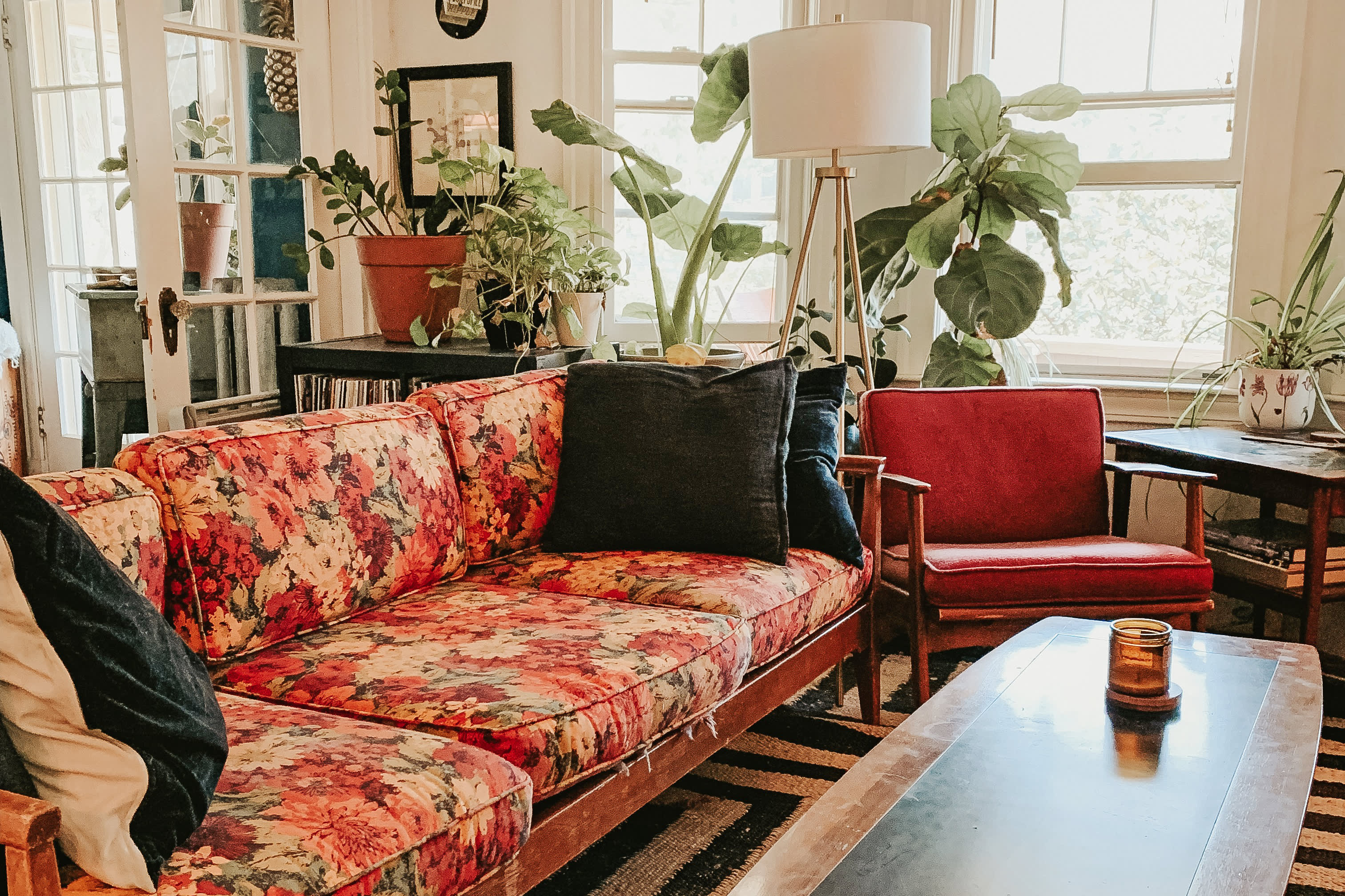 This Apartment Has a Bold Red Kitchen and a Fabulous Floral Sofa Passed Down for Generations