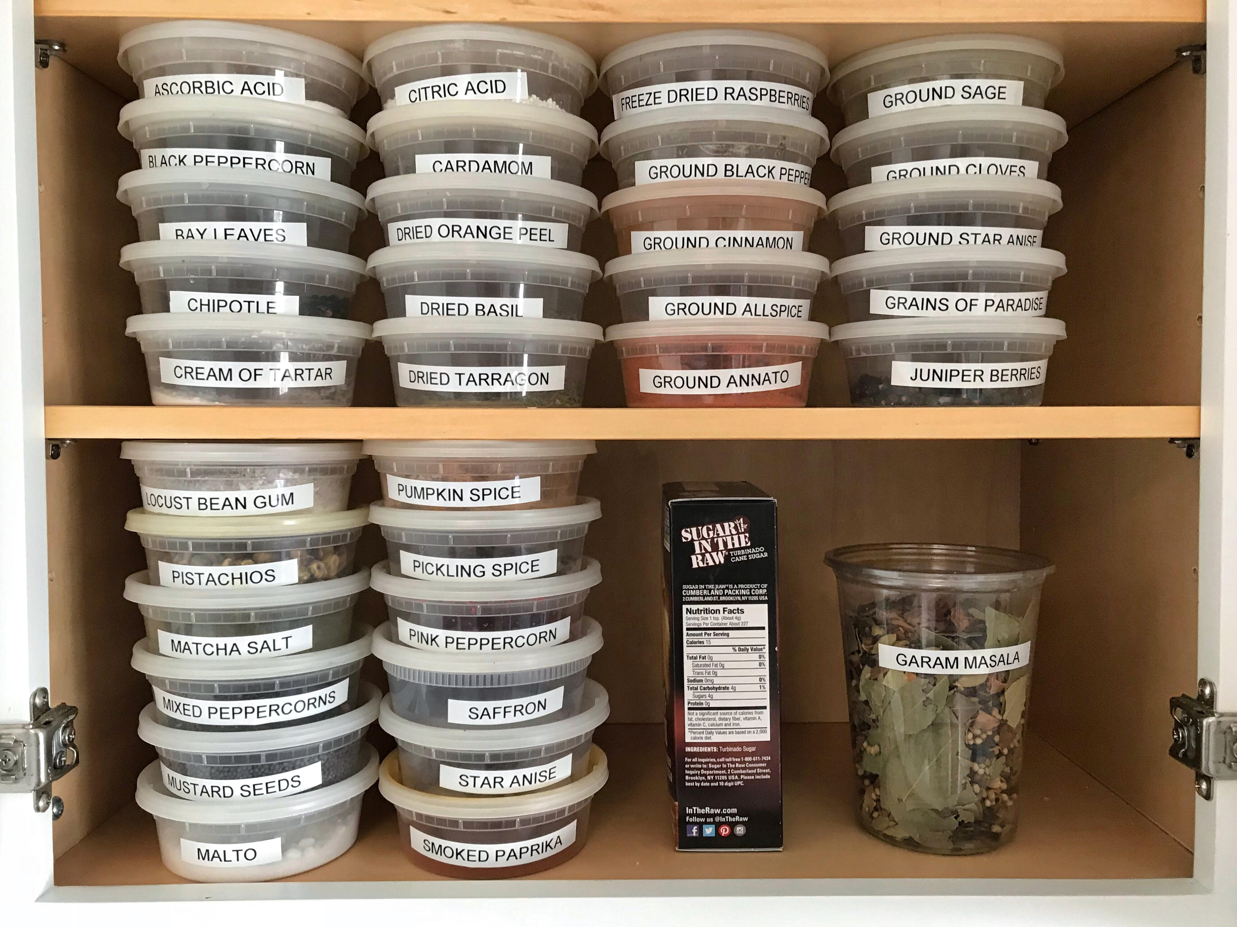 Spice storage using deli containers  Spice cabinet, Spice storage, Kitchen  spices