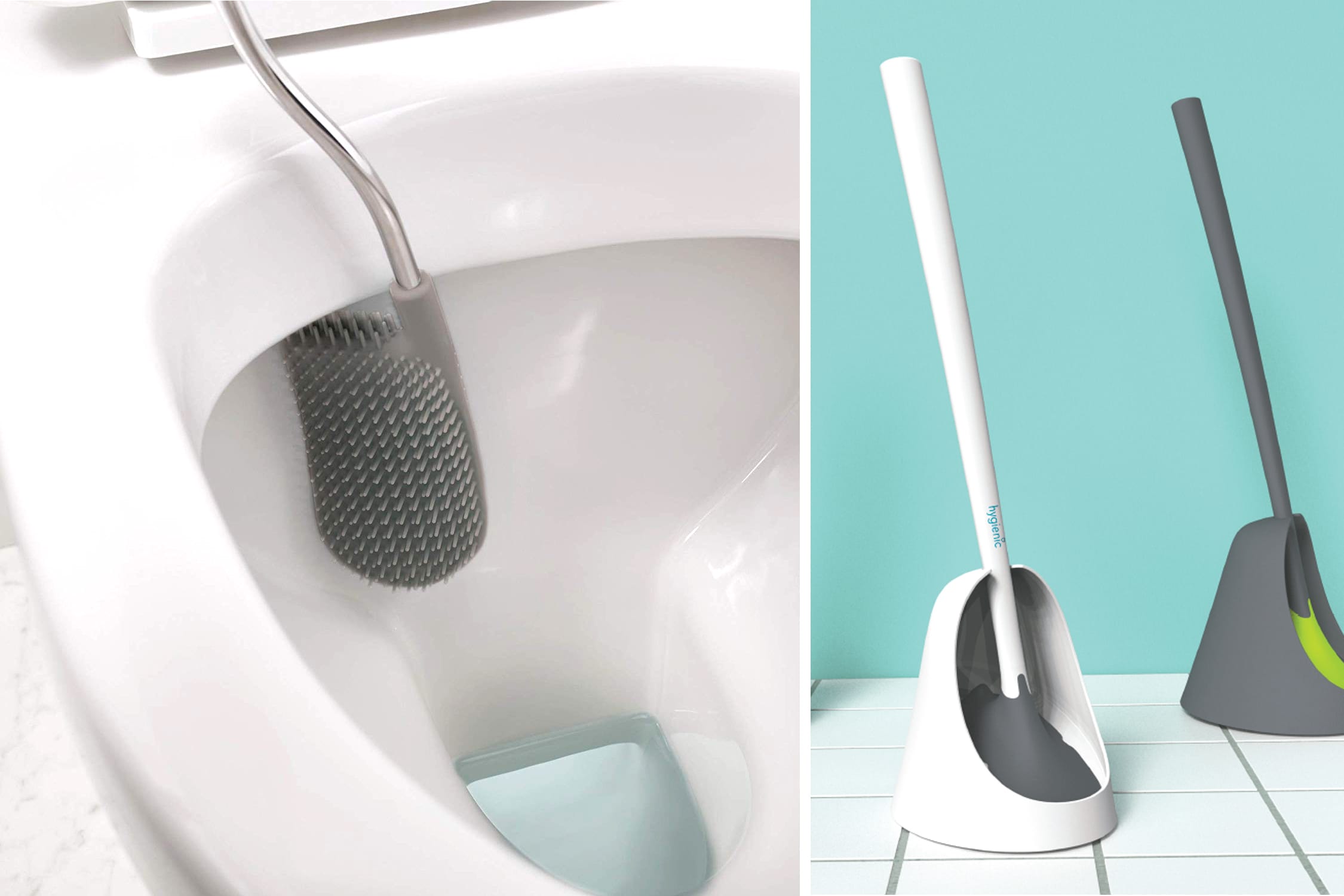 UMI by  Toilet Brush and Holder Silicone Toilet Brush with Under Rim Bristles for Bathroom Toilet Cleaning 