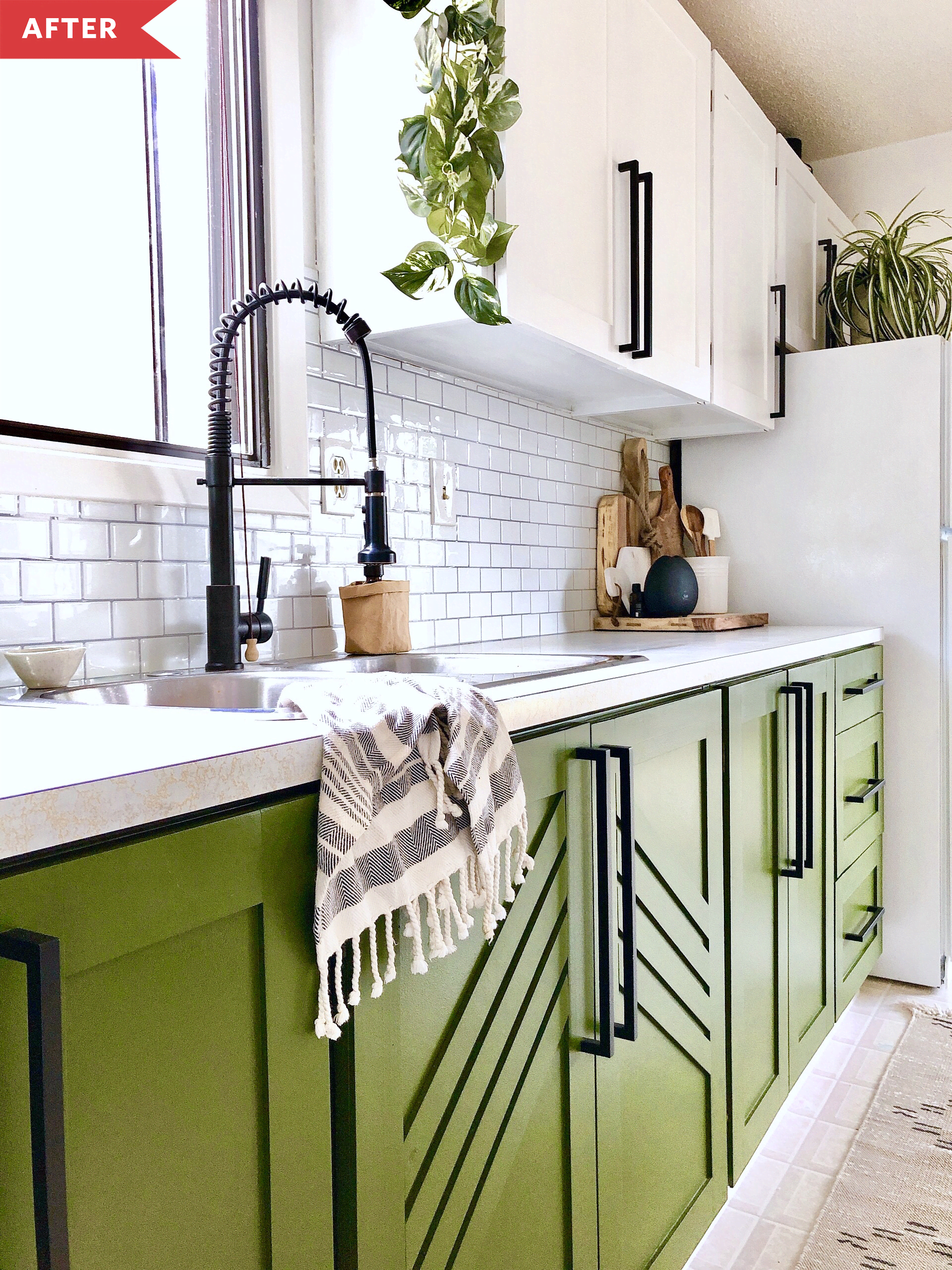 Before And After Budget Upgrades Totally Transformed This Kitchen And Its Dark Wood Cabinets Apartment Therapy