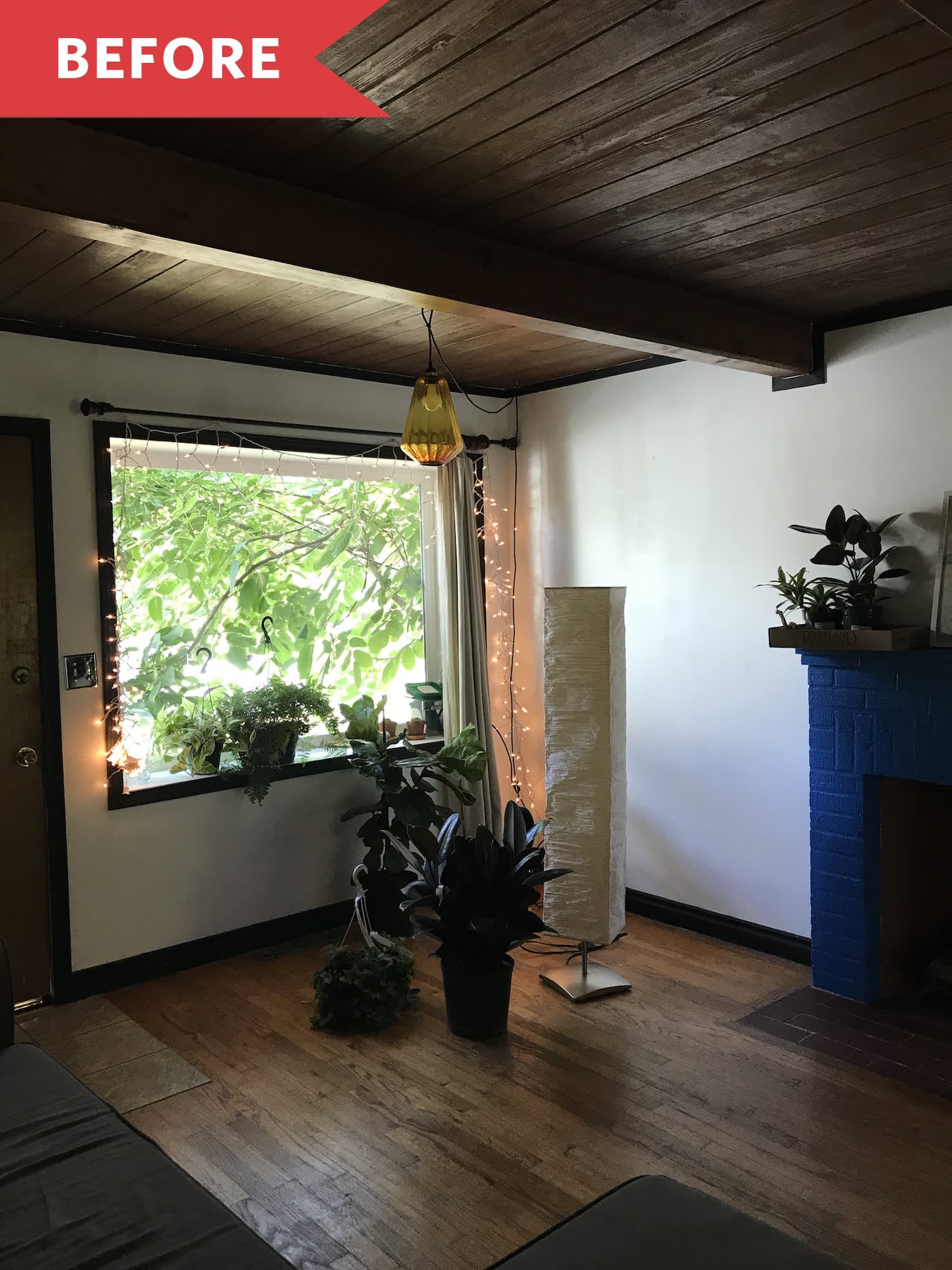 Before And After Cozy Living Room With Wood Ceiling
