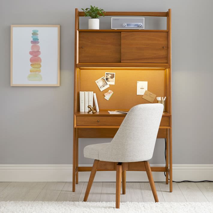 Mid-Century Wall Desk + 2 Narrow Shelves, Acorn - West Elm