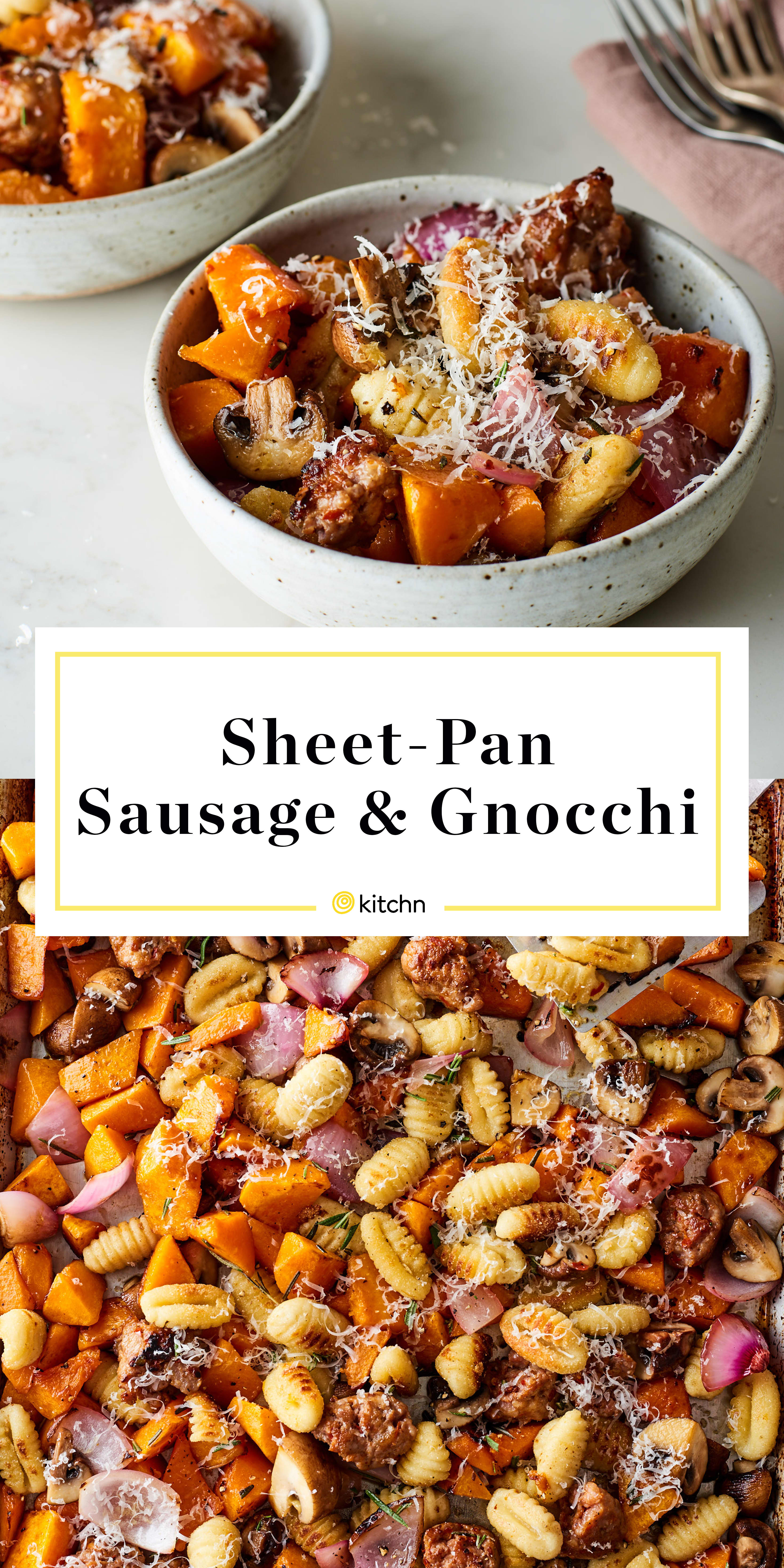 Crispy Sheet Pan Gnocchi With Mushrooms Sausage And Butternut Squash Kitchn