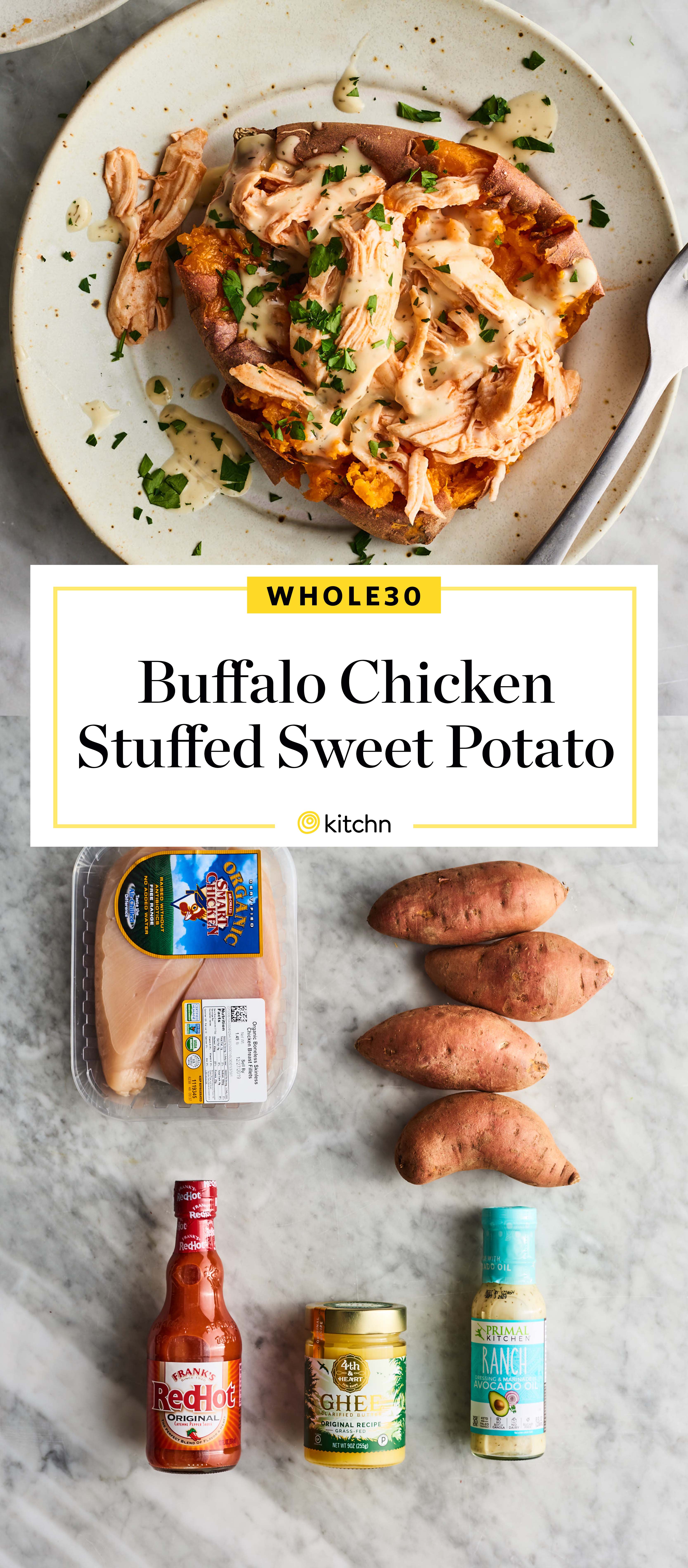 Buffalo Chicken Stuffed Sweet Potatoes (Paleo/Whoole30) - Eat the