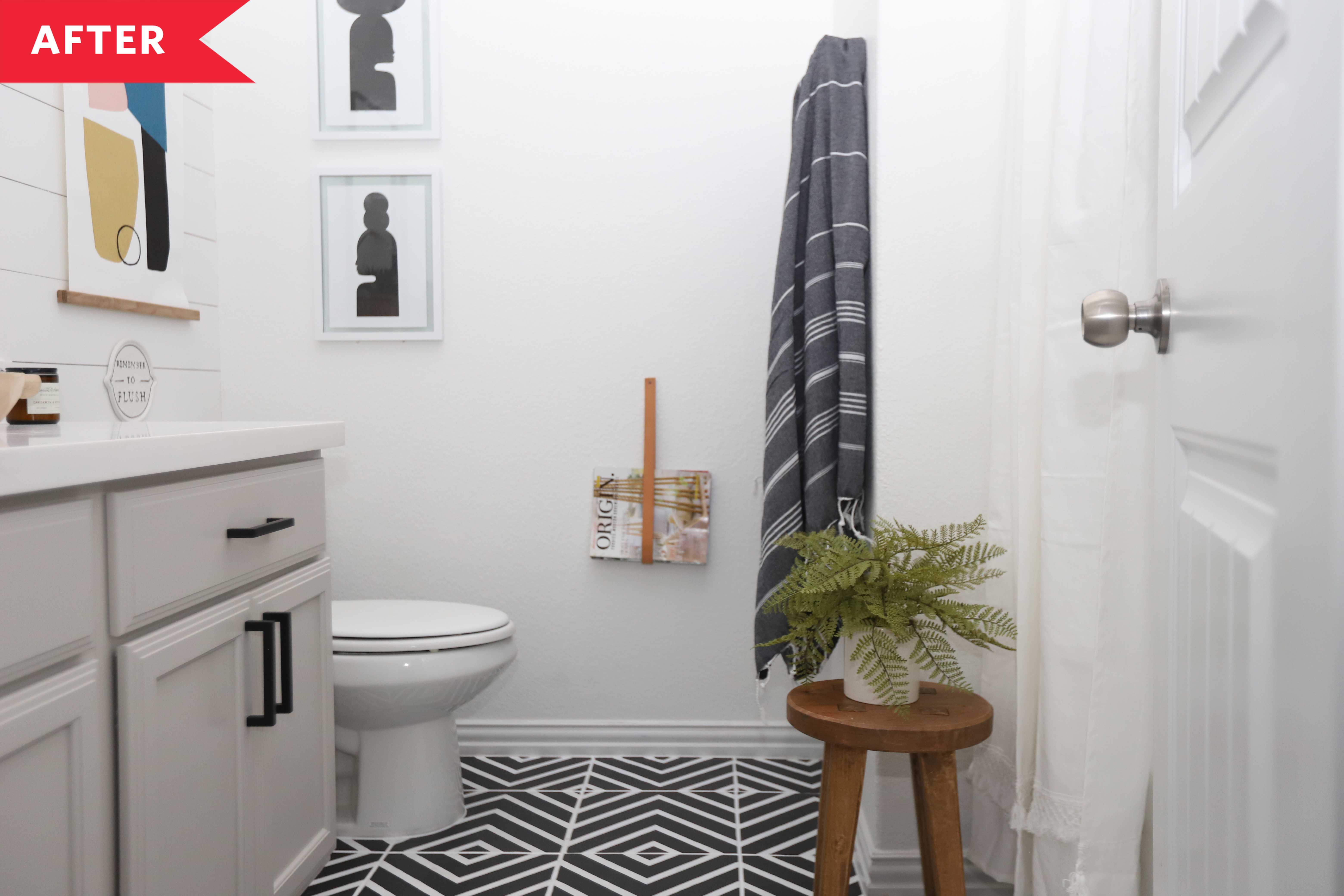 $800 Green, Black, and White Bathroom Redo - Apartment Therapy