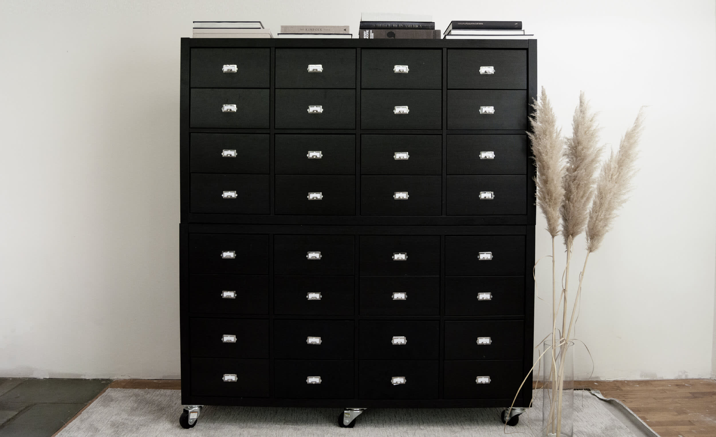 DIY Ikea Hack with Kallax Shelves and Drawers Library Card Catalog Apothecary Cabinet
