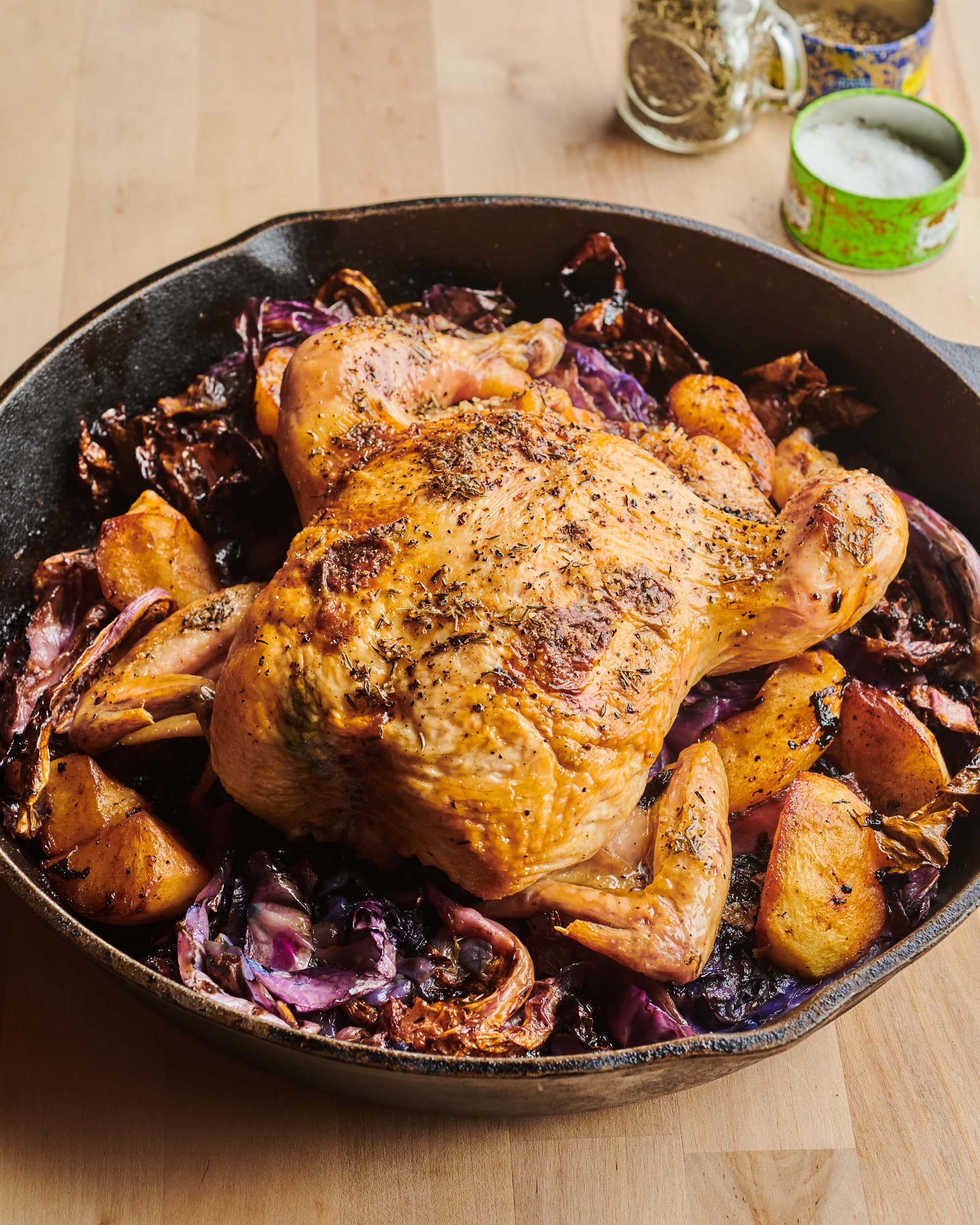 roasted chicken with cabbage and potatoes