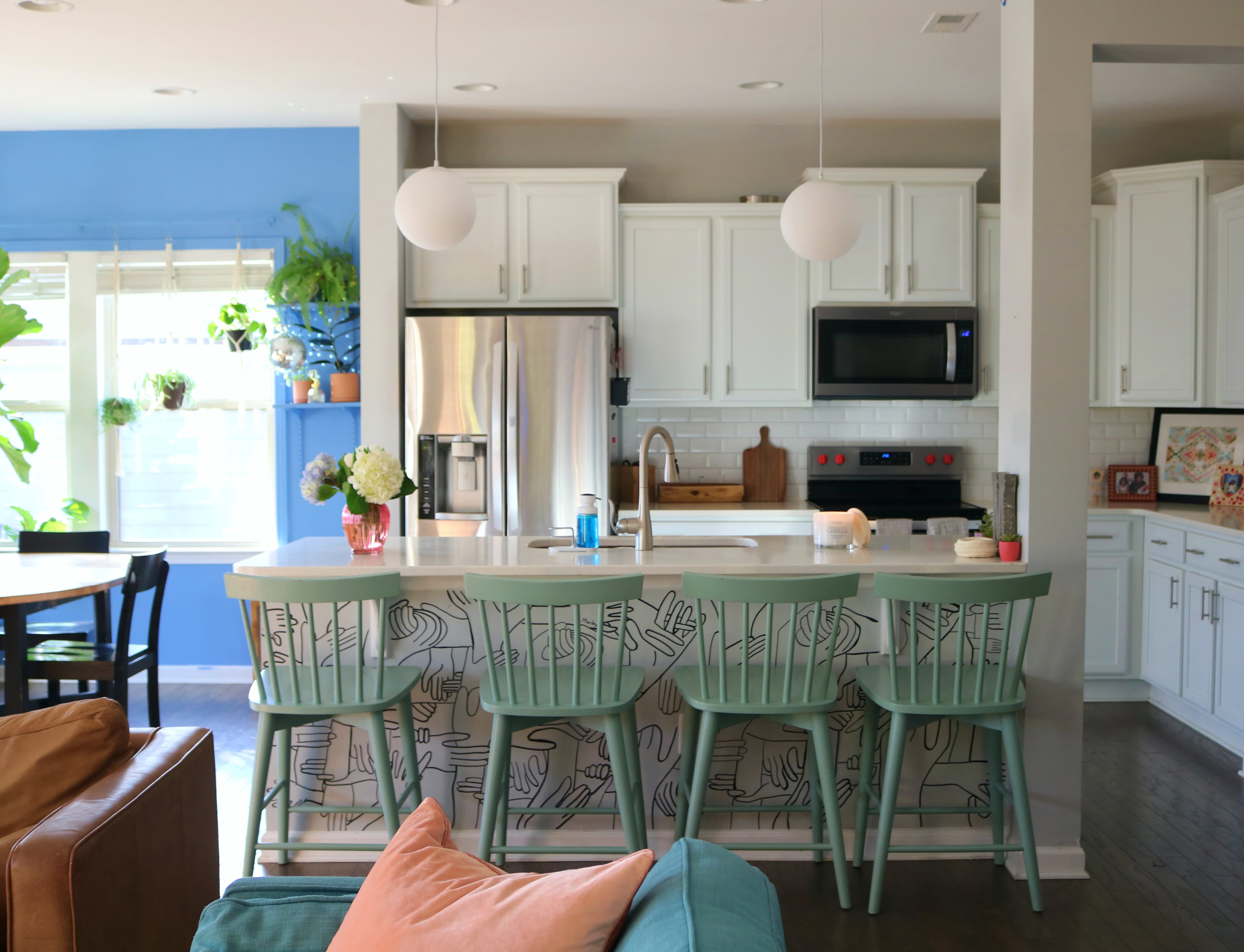 A Bold Kitchen Redesign with Striking Colorful Wallpaper