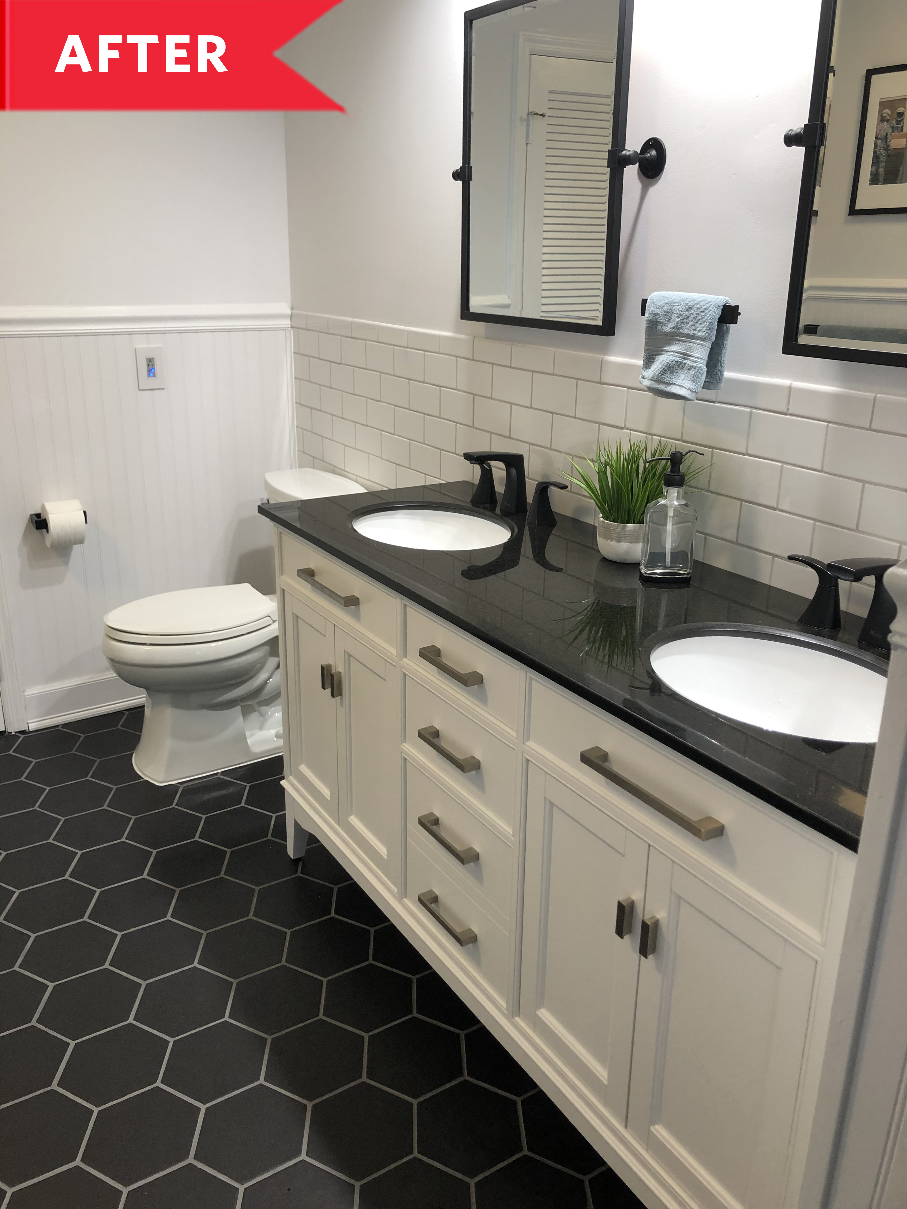 $800 Green, Black, and White Bathroom Redo - Apartment Therapy