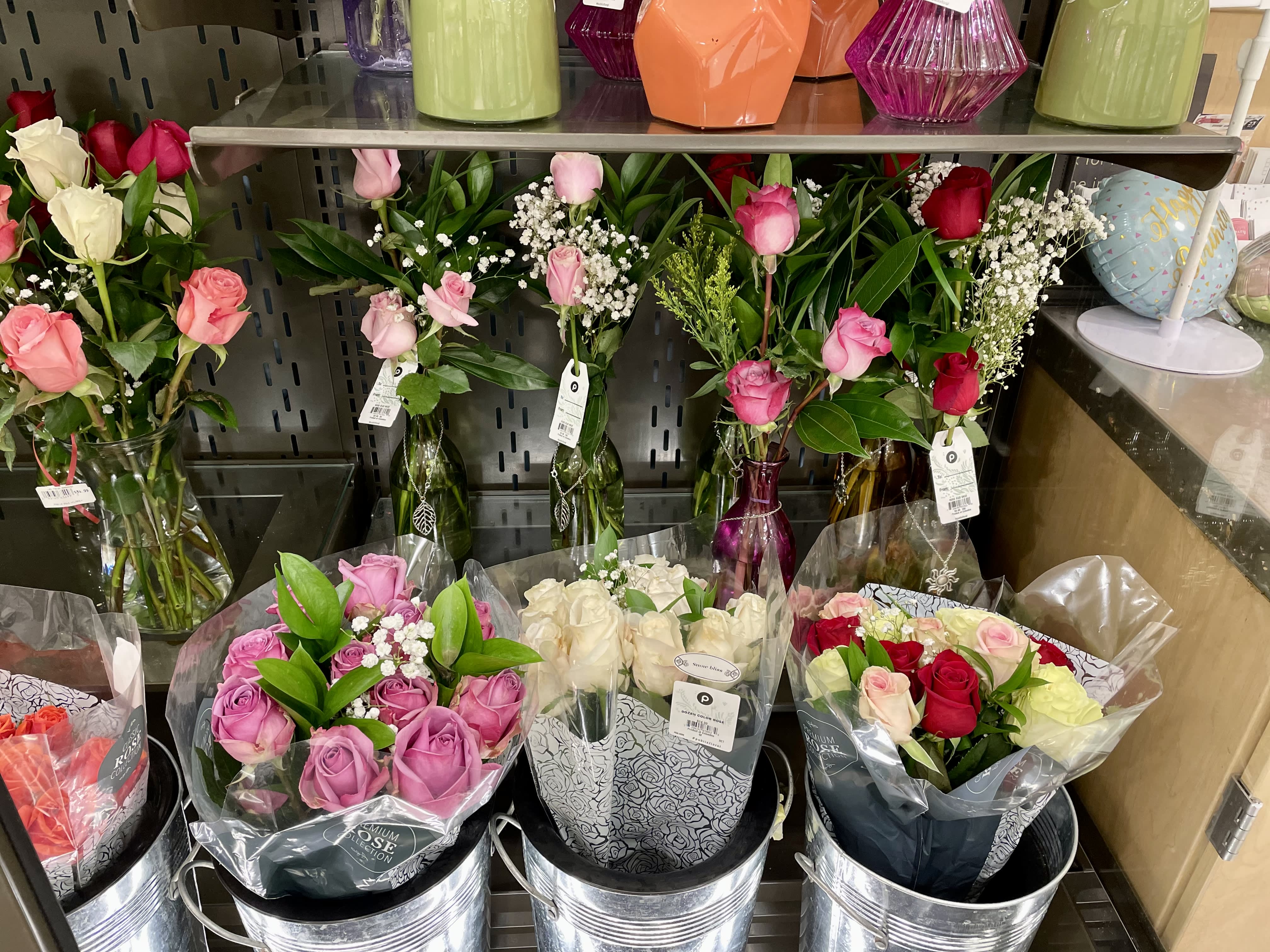 Winter White Farmhouse Style grocery store flower arrangement