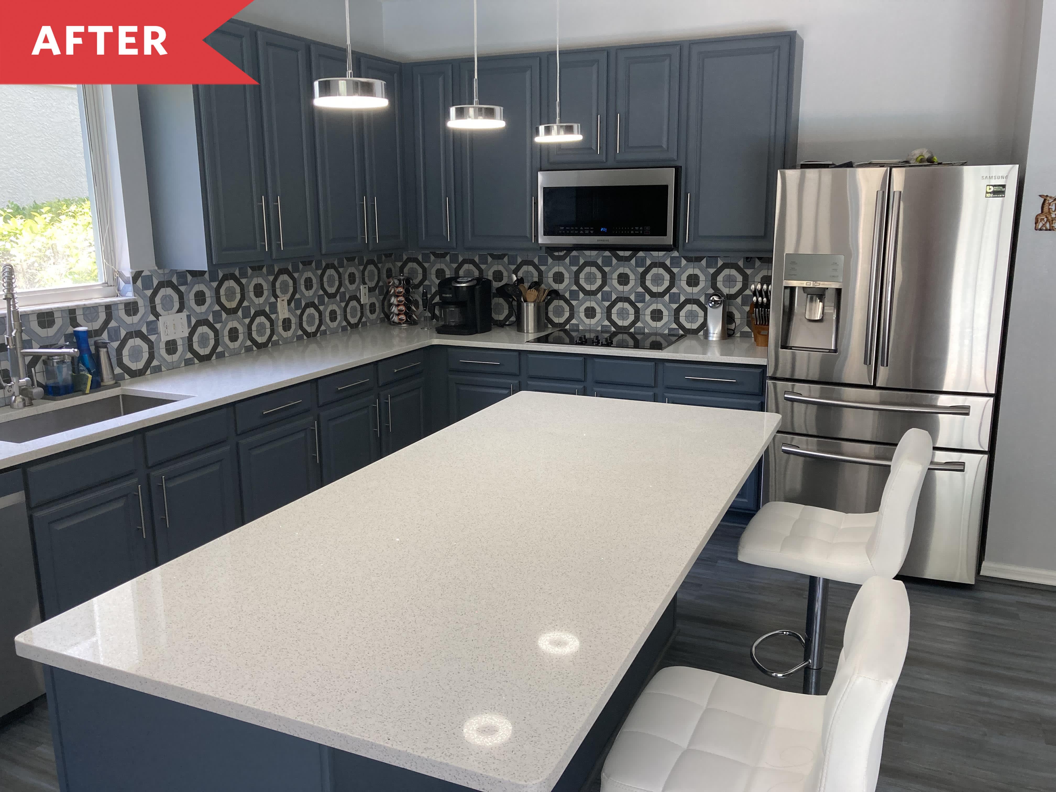 Gray and blue cabinets