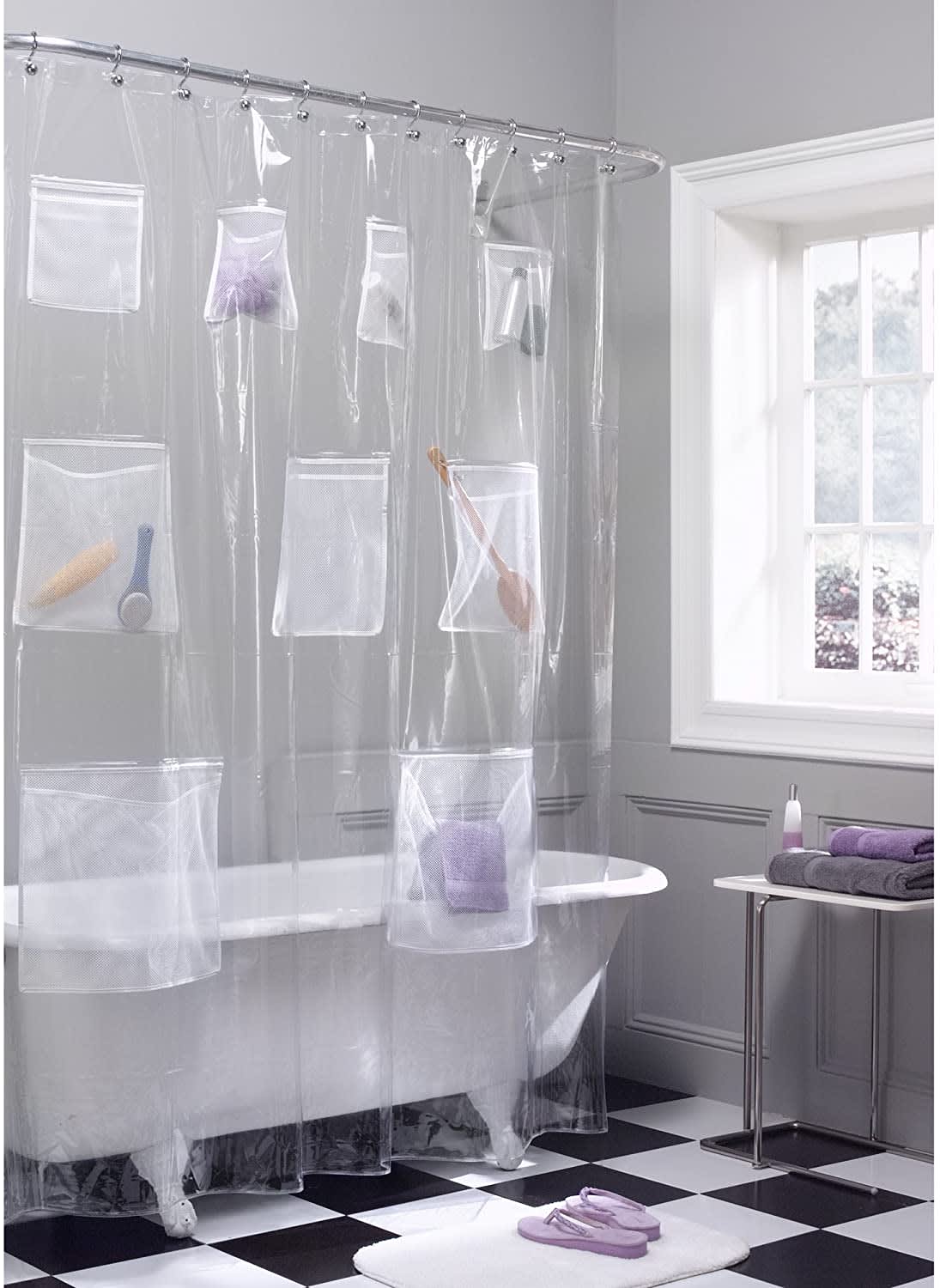 Waterproof Shower Curtain Liner Transparent Bathroom Shower Bath Curtain 12 Hook 