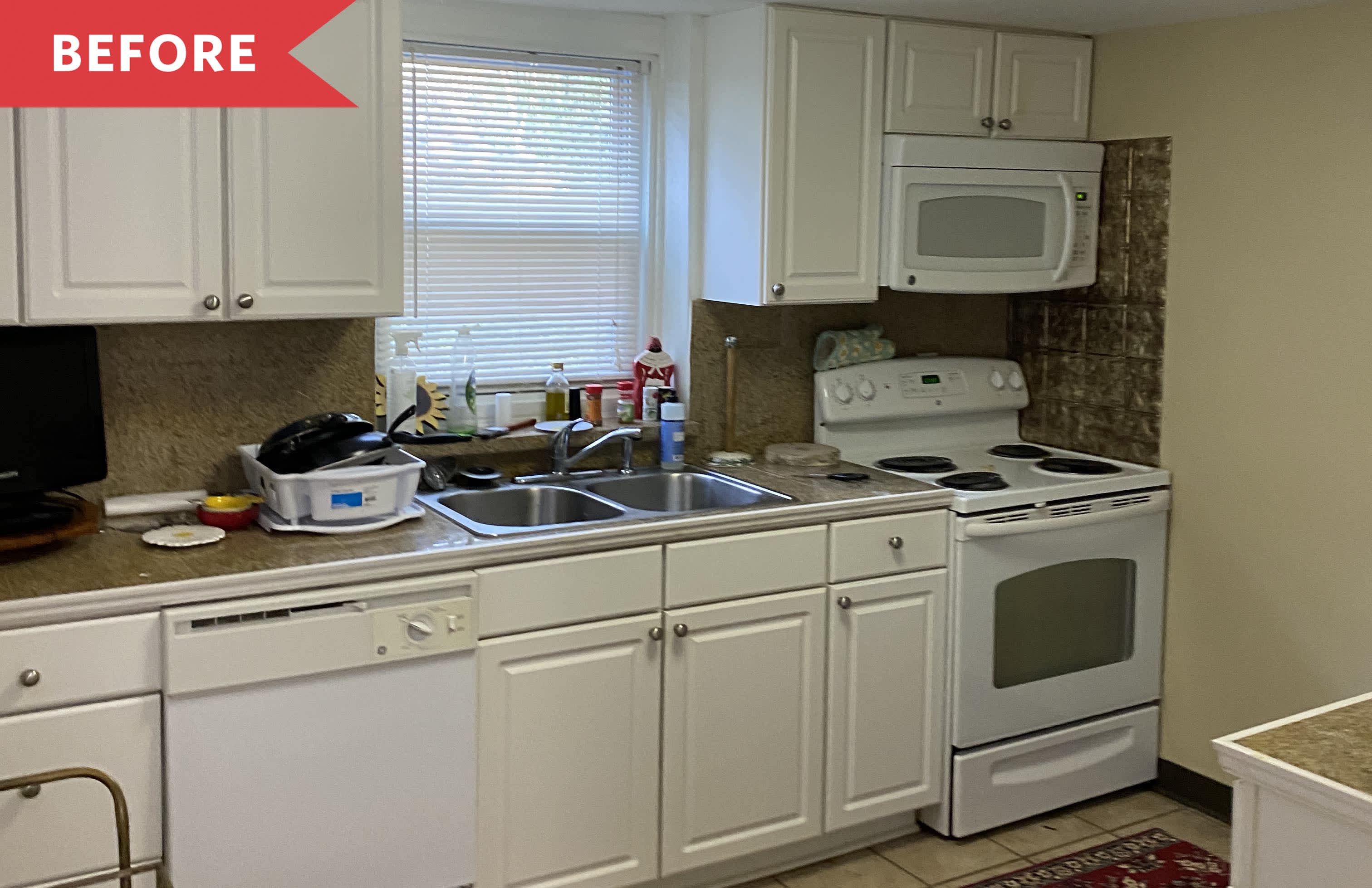Basement Kitchen Gets Blue and White Redo - Before and After ...