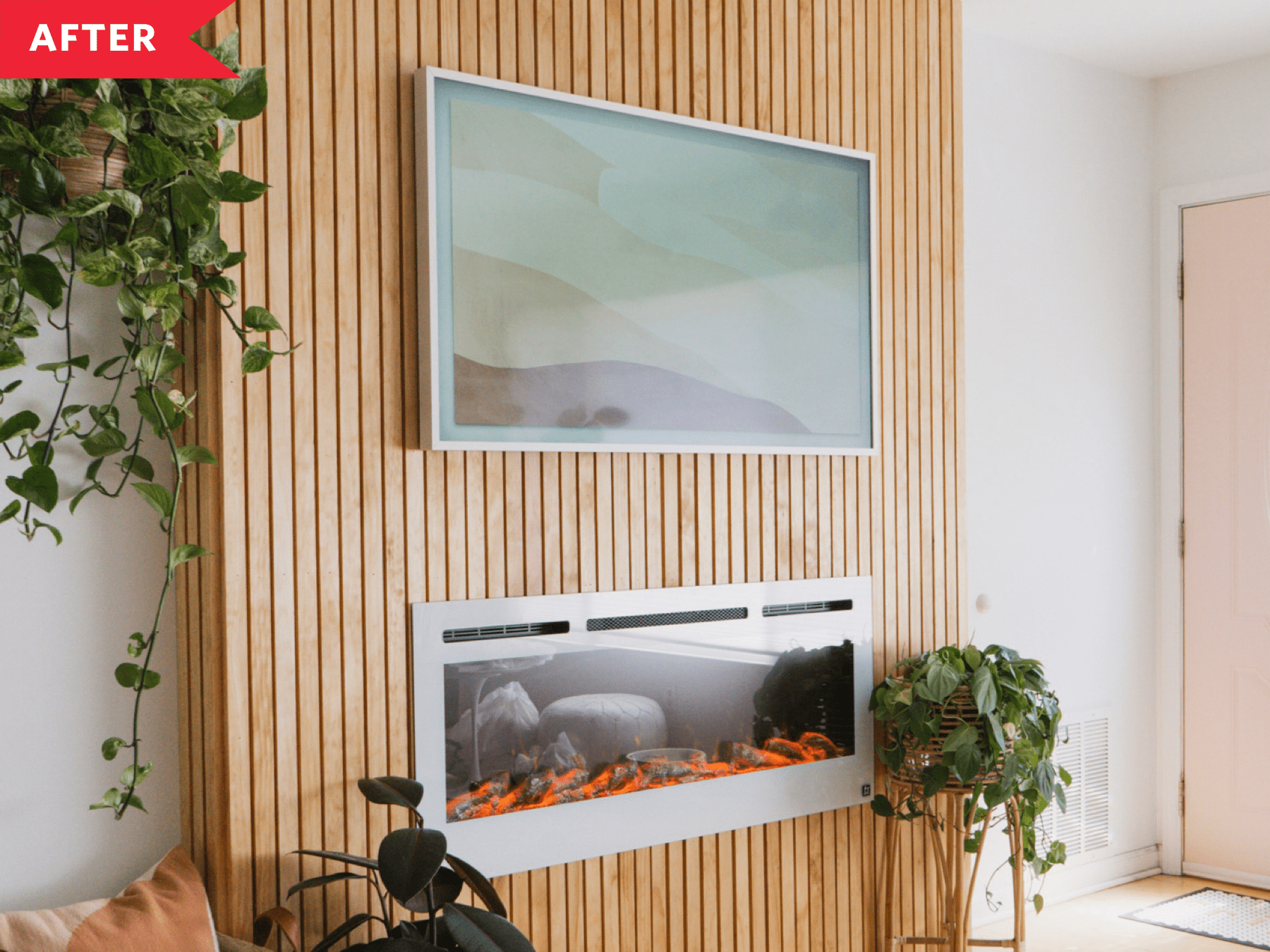 Slatted Wood Fireplace Redo - Before and After Photos | Apartment Therapy