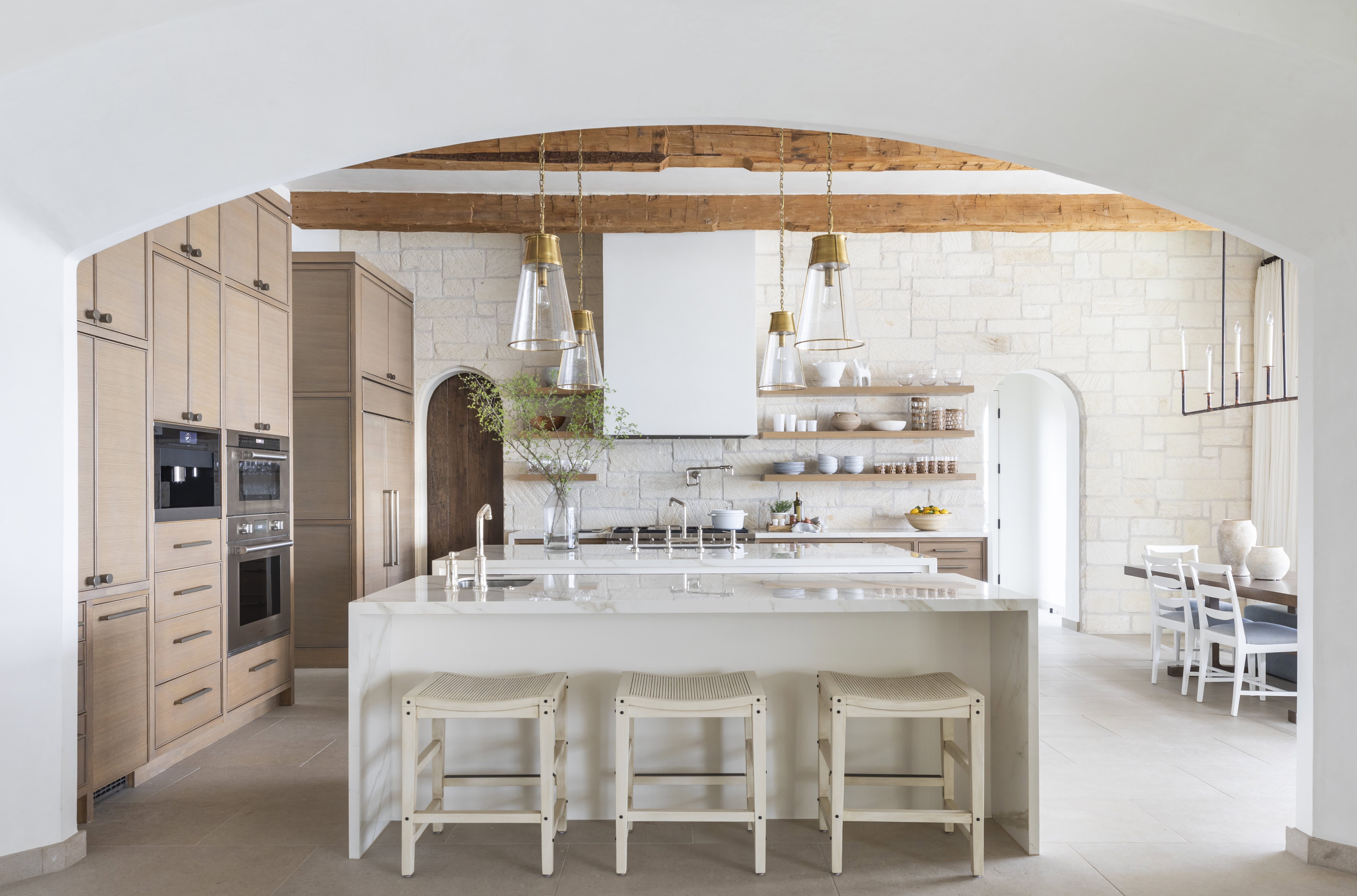 Bold, Small Kitchen with Green Cabinets and Slate Appliances