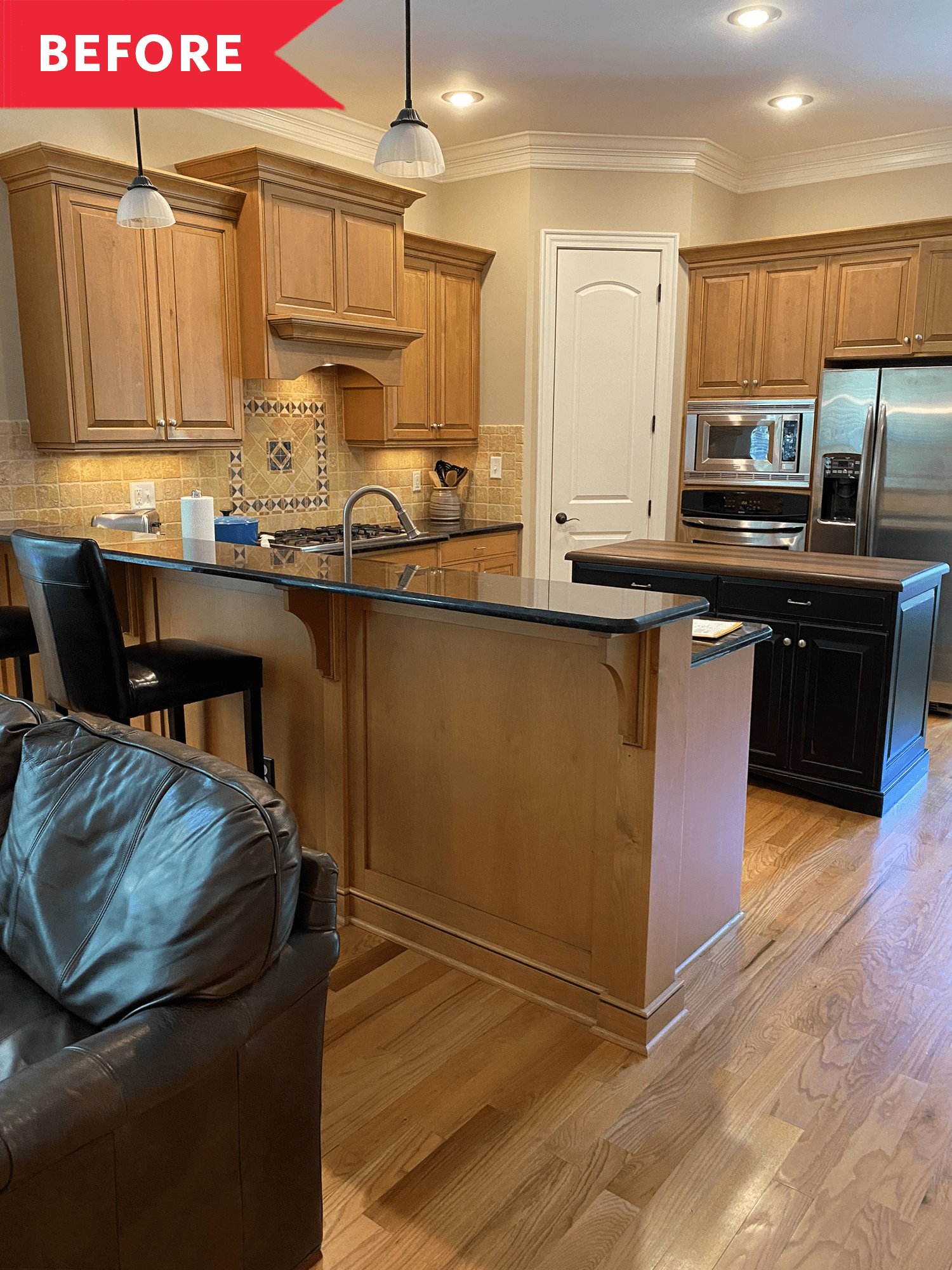 kitchen cabinets with wood floors and wood