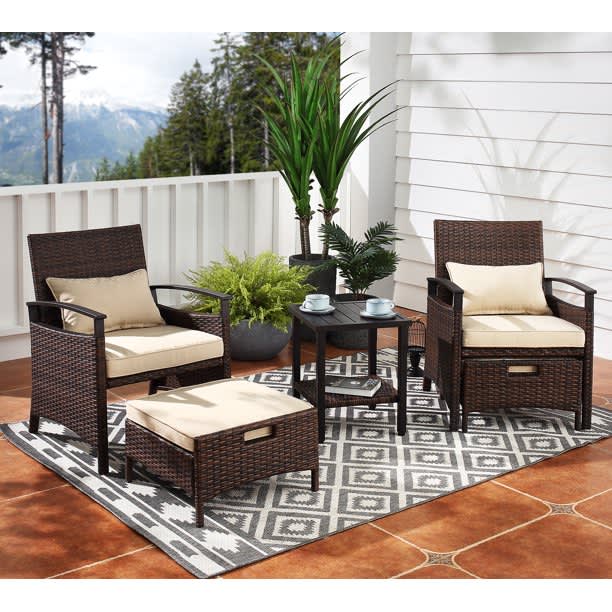 Outdoor Bistro Set 2 Piece Outdoor Clearance Patio Table and Chairs Outside Furniture Sets Clearance Wicker Patio Furniture Set of 2 Balcony Furniture for Small Balconies 