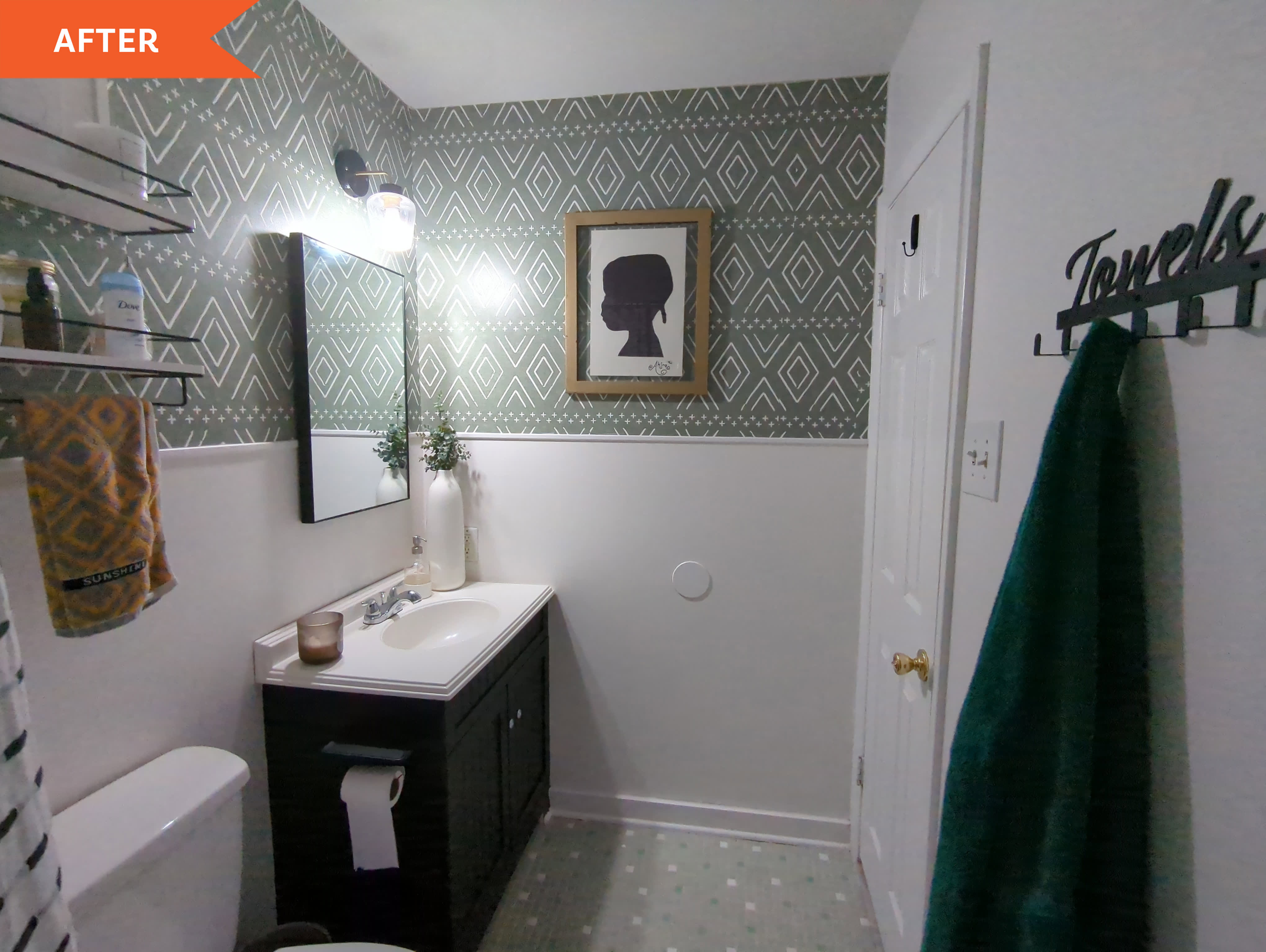 $800 Green, Black, and White Bathroom Redo - Apartment Therapy