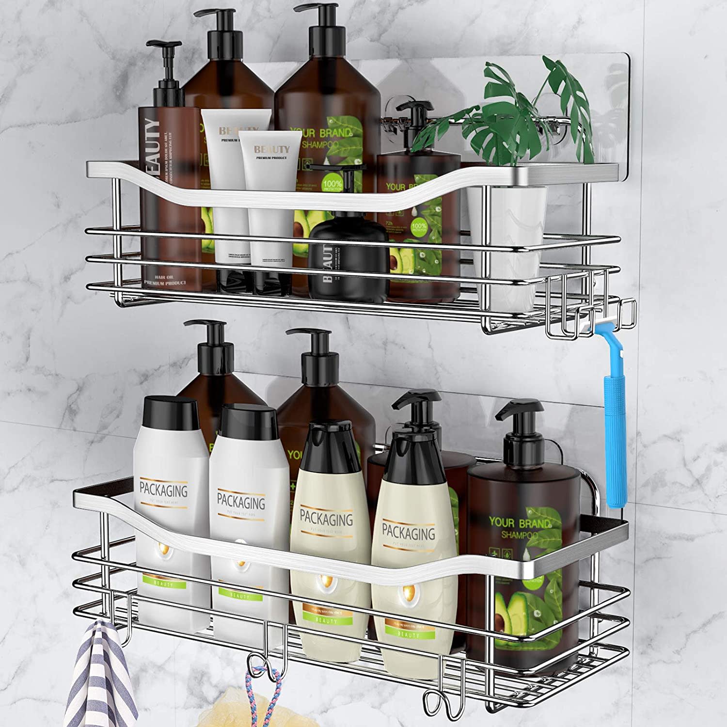 KINCMAX Shower Caddy Basket Shelf with Hooks, Caddy Organizer Wall Mounted  Rustp