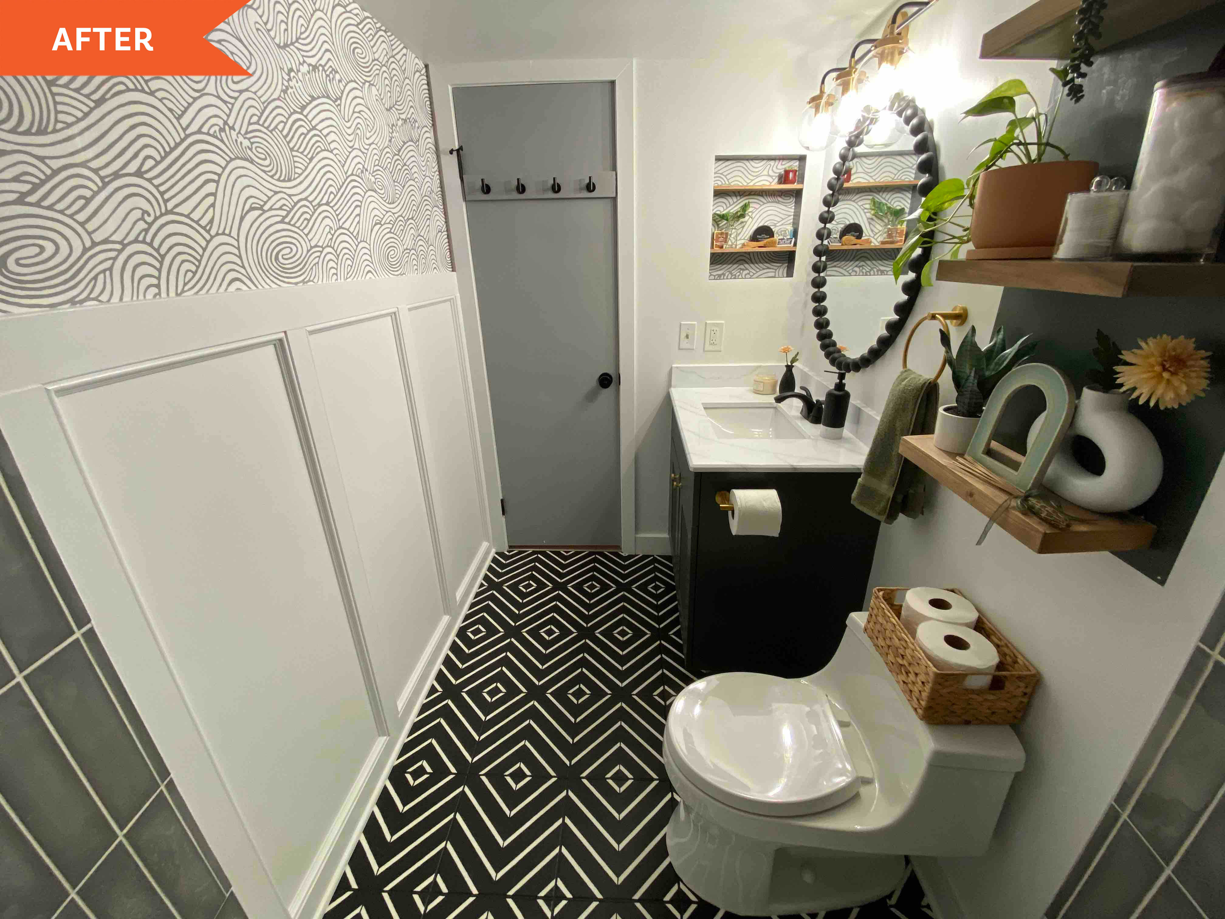 $800 Green, Black, and White Bathroom Redo - Apartment Therapy