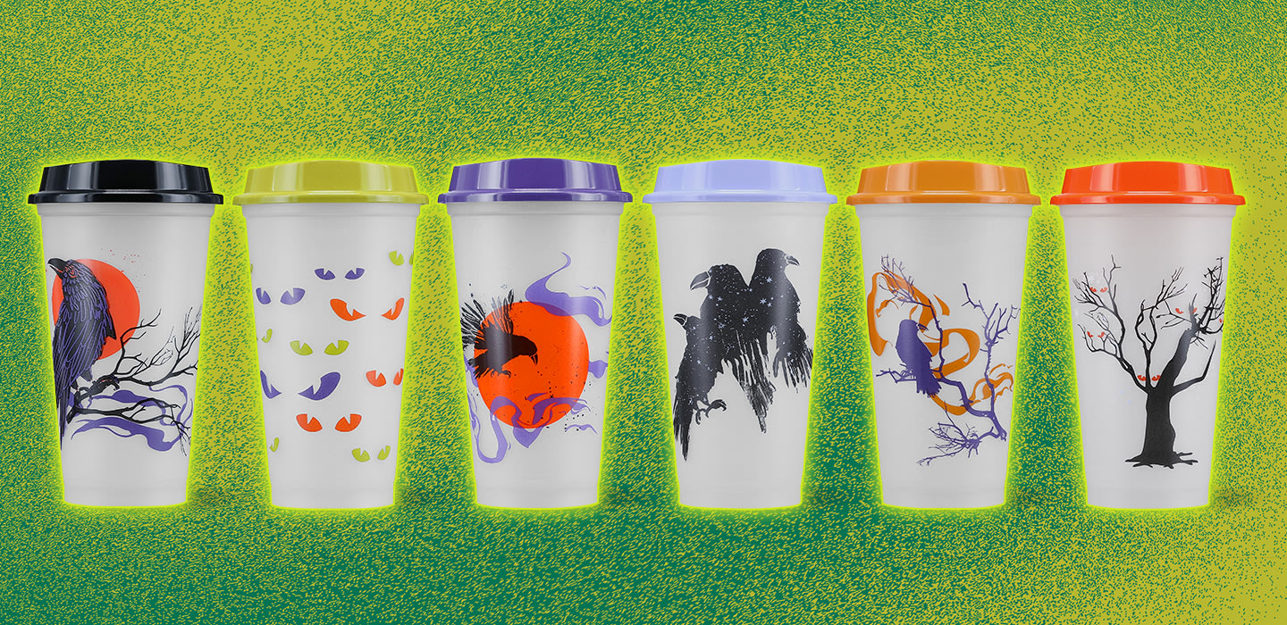 2021 STARBUCKS HALLOWEEN CUP GLOW IN THE DARK Plastic With Stickers
