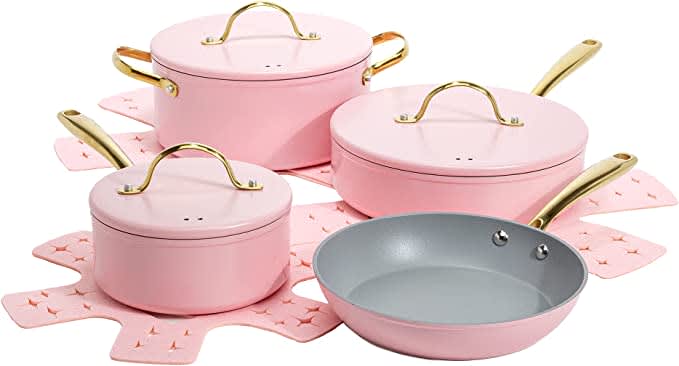 So thrilled to finally launch my iconic cookware line! 💗From pink pots and  pans, to mirrored mini fridges and bedazzled hydration bottles, …
